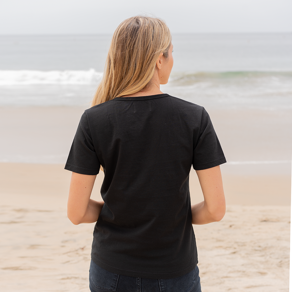 #color_black organic cotton Short Sleeve Deep V-neck t-shirt Back