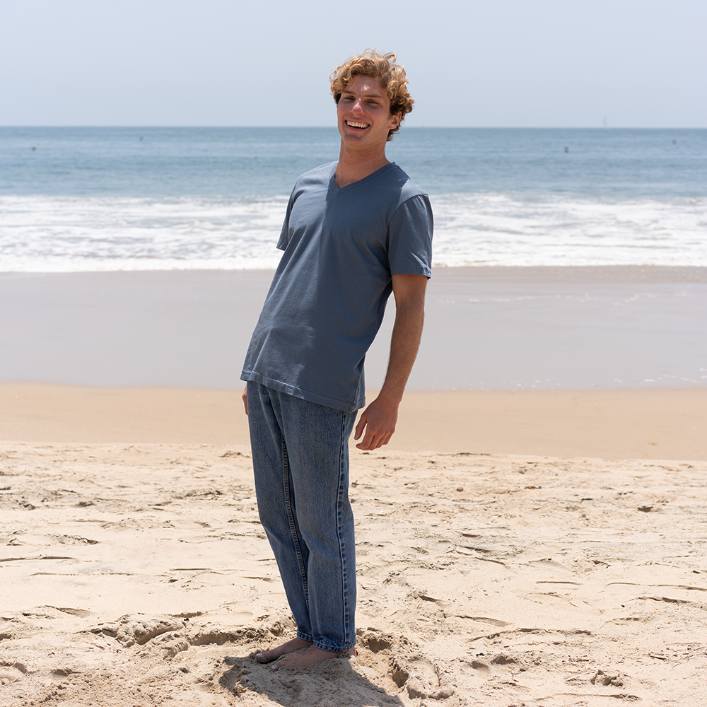 #color_dusk-blue organic cotton V-Neck t-shirt Full-view