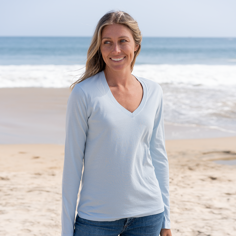 #color_sky-blue Women Long Sleeve V Neck -front