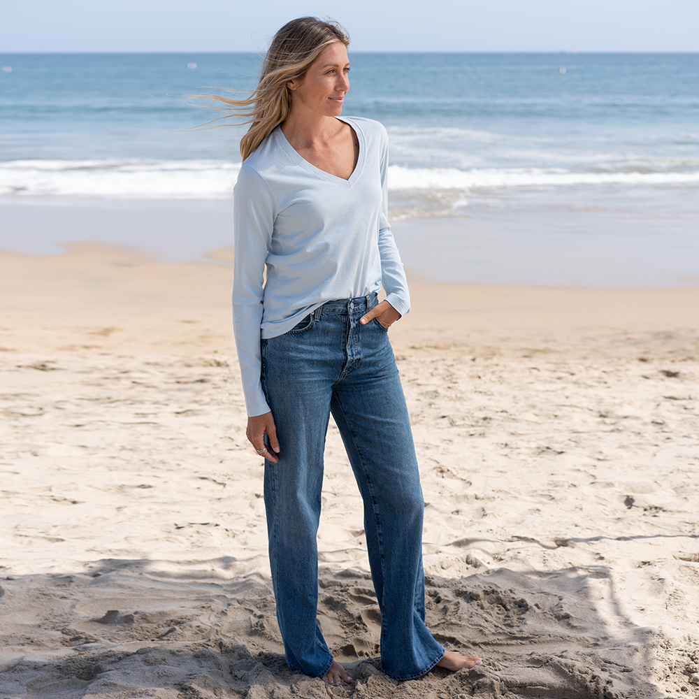 #color_sky-blue Women Long Sleeve V Neck full-view