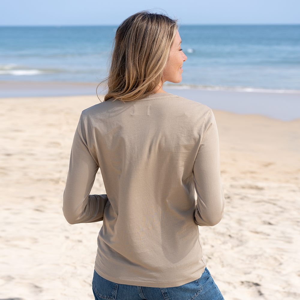 #color_sand Women Long Sleeve V Neck -Back