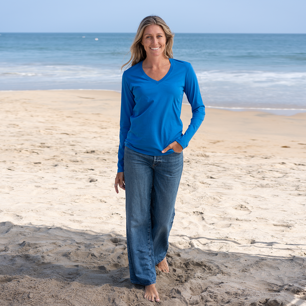 #color_royal-blue Womens Long Sleeve V Neck Full-view
