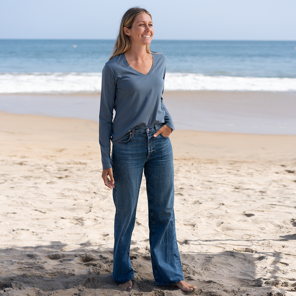 #color_dusk-blue Womens Long Sleeve V Neck Full-view