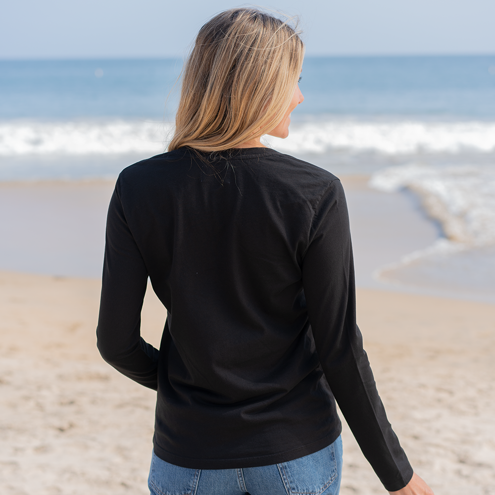 #color_black Womens Long Sleeve V Neck Back