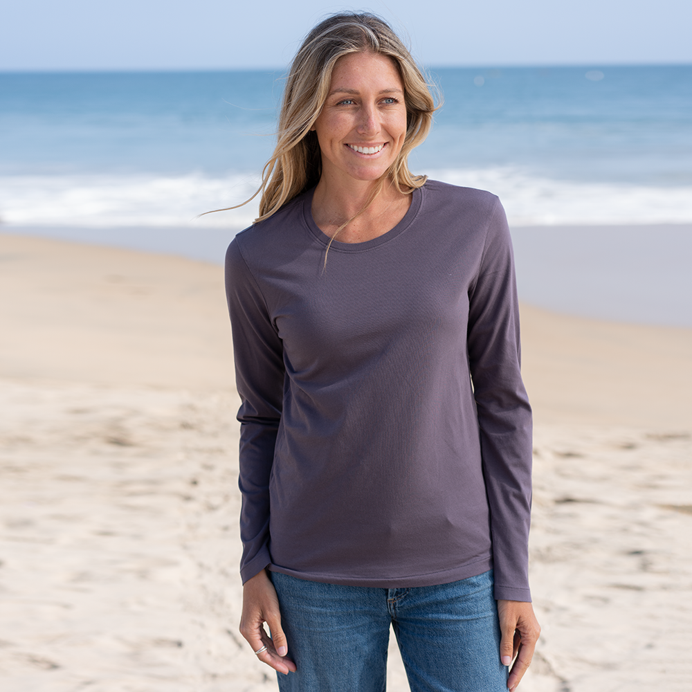 #color_faded-purple organic cotton Long Sleeve crewneck t-shirt Front