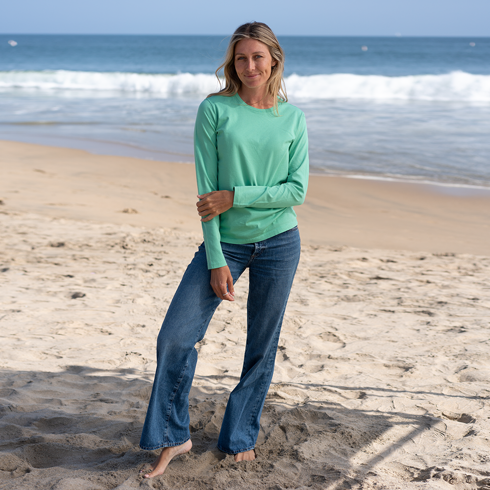 #color_light-green organic cotton Long Sleeve crewneck t-shirt full-view