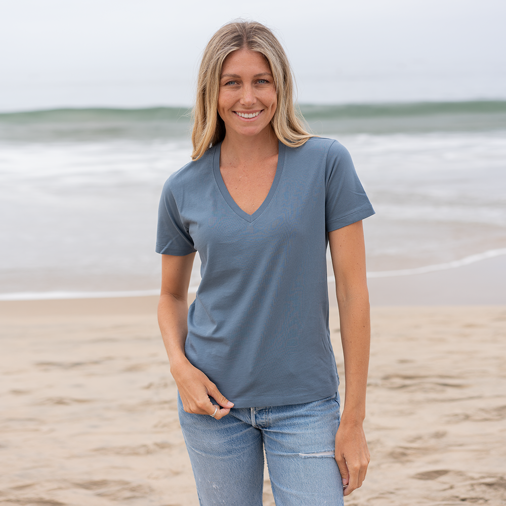 #color_dusk-blue organic cotton V-Neck t-shirt