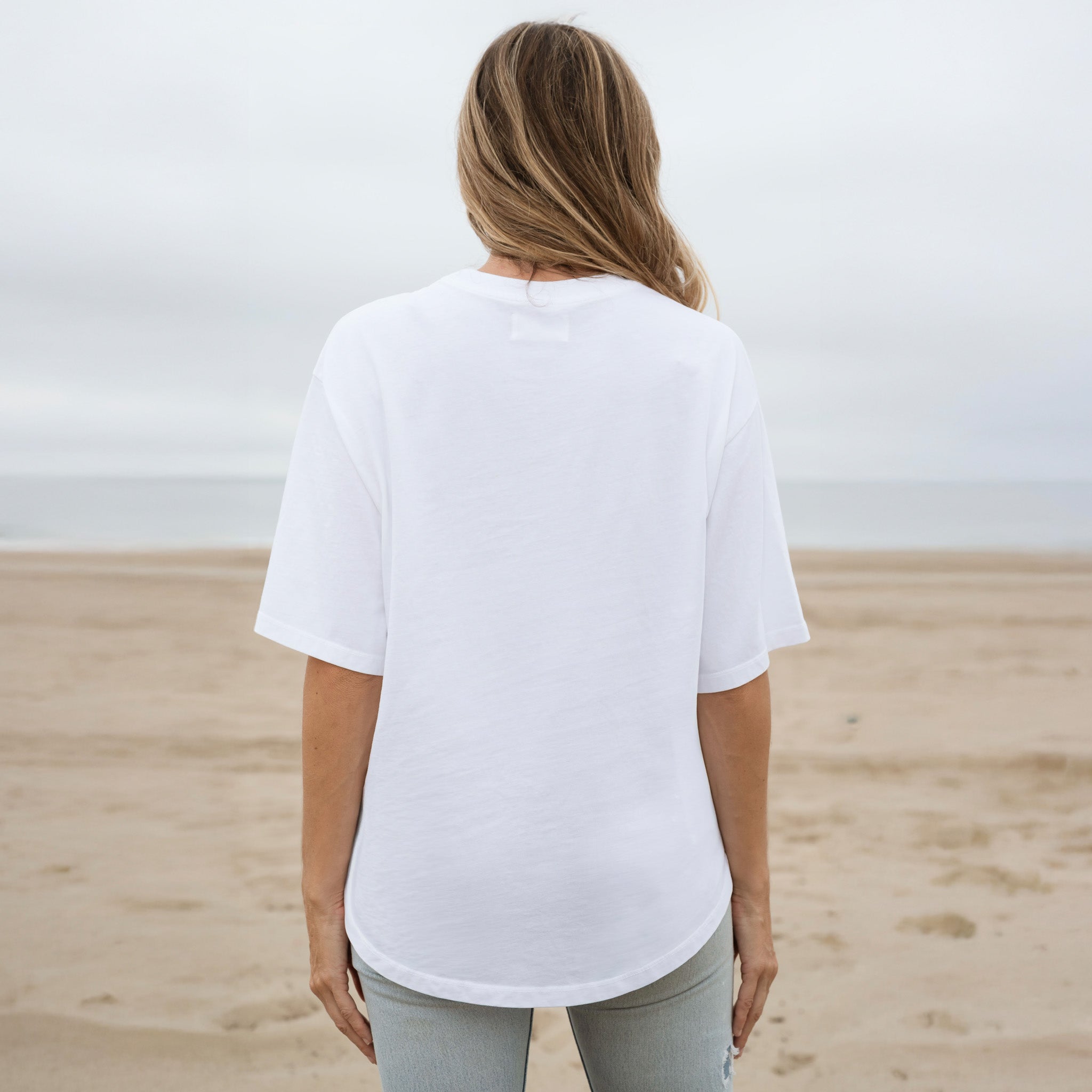 #color_white Womens Over Shoulder Curved Elbow Heavyweight Tee back