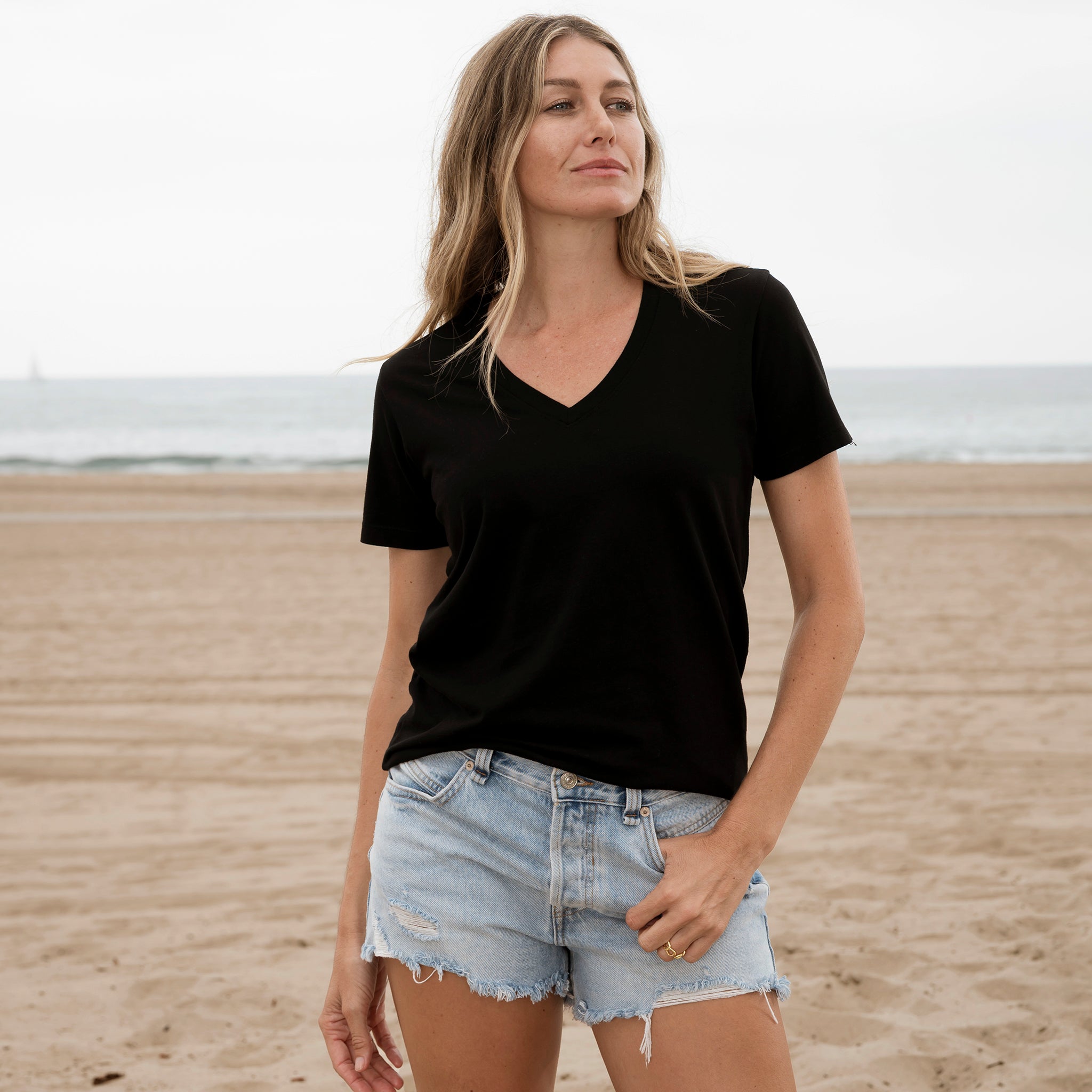 #color_black organic cotton V-Neck t-shirt