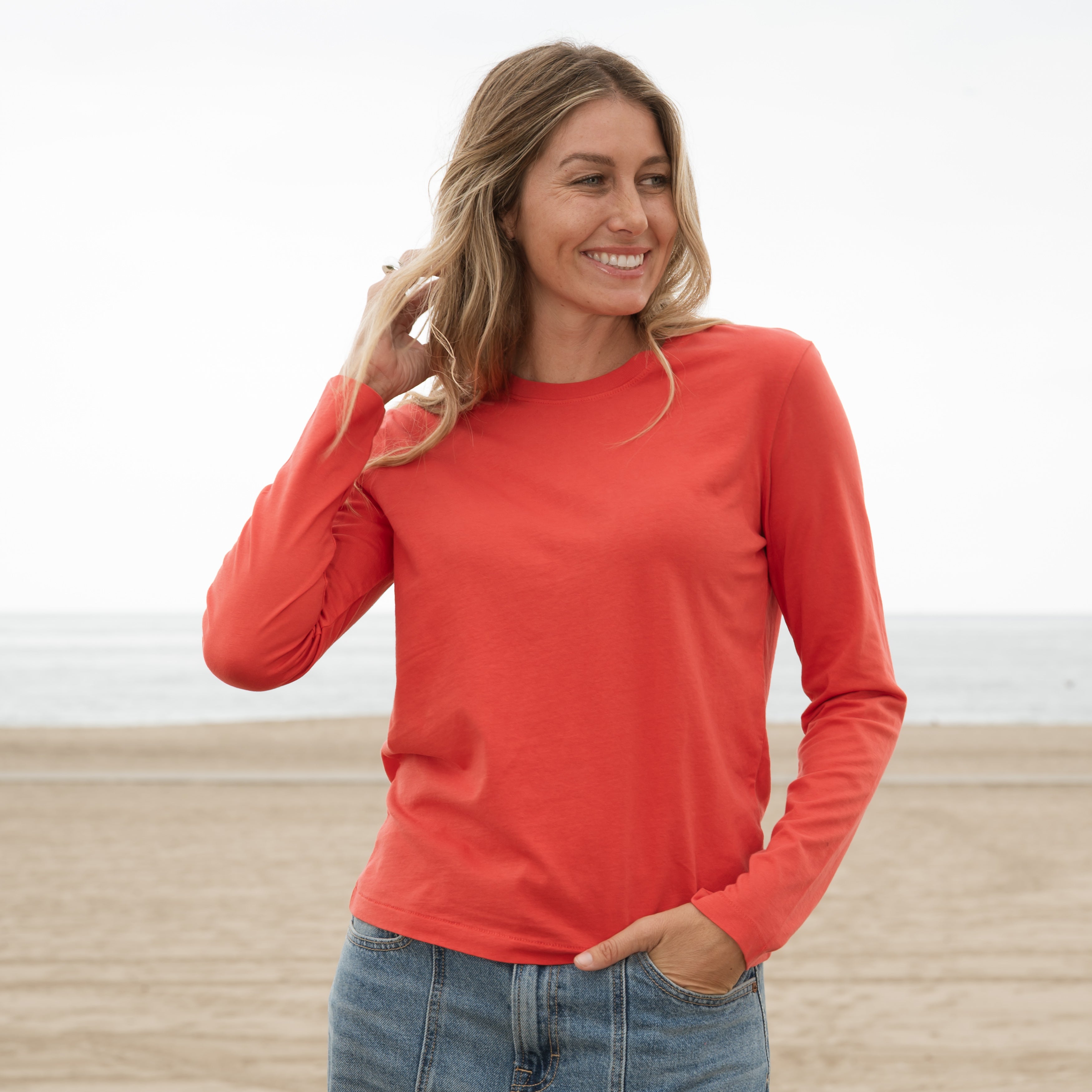 #Color_red Womens Long Sleeve Crew Neck