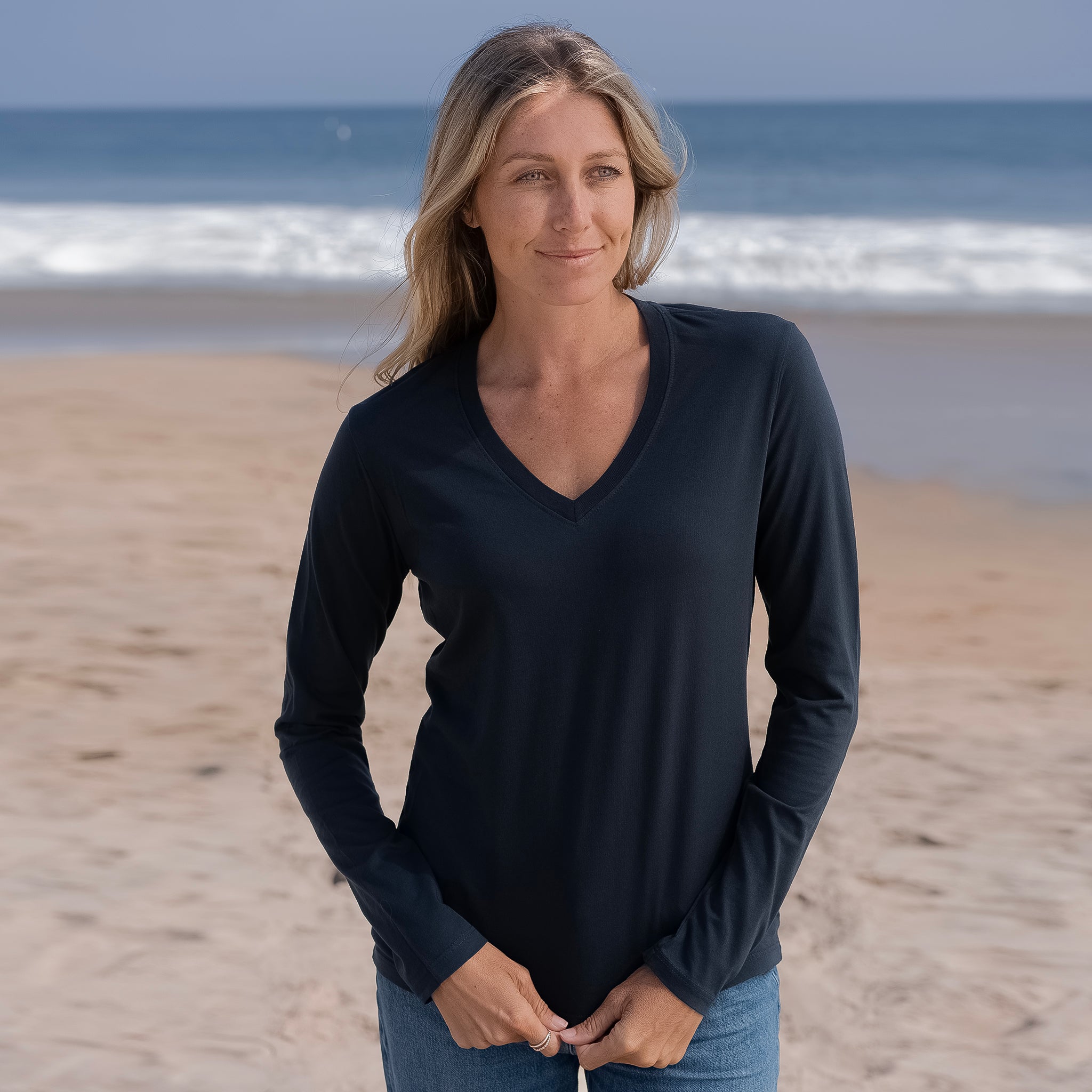 #color_navy-blue Womens Long Sleeve V Neck