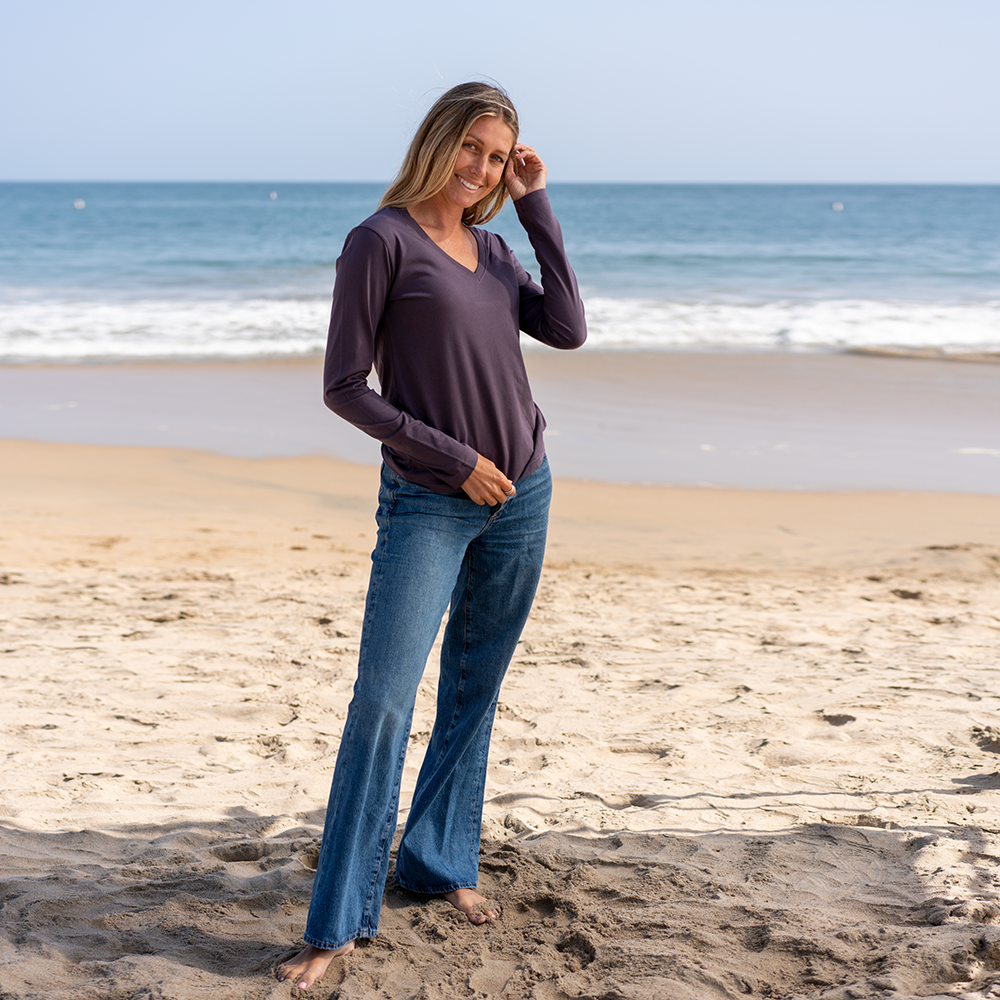 Womens Long Sleeve V-neck - Faded Purple