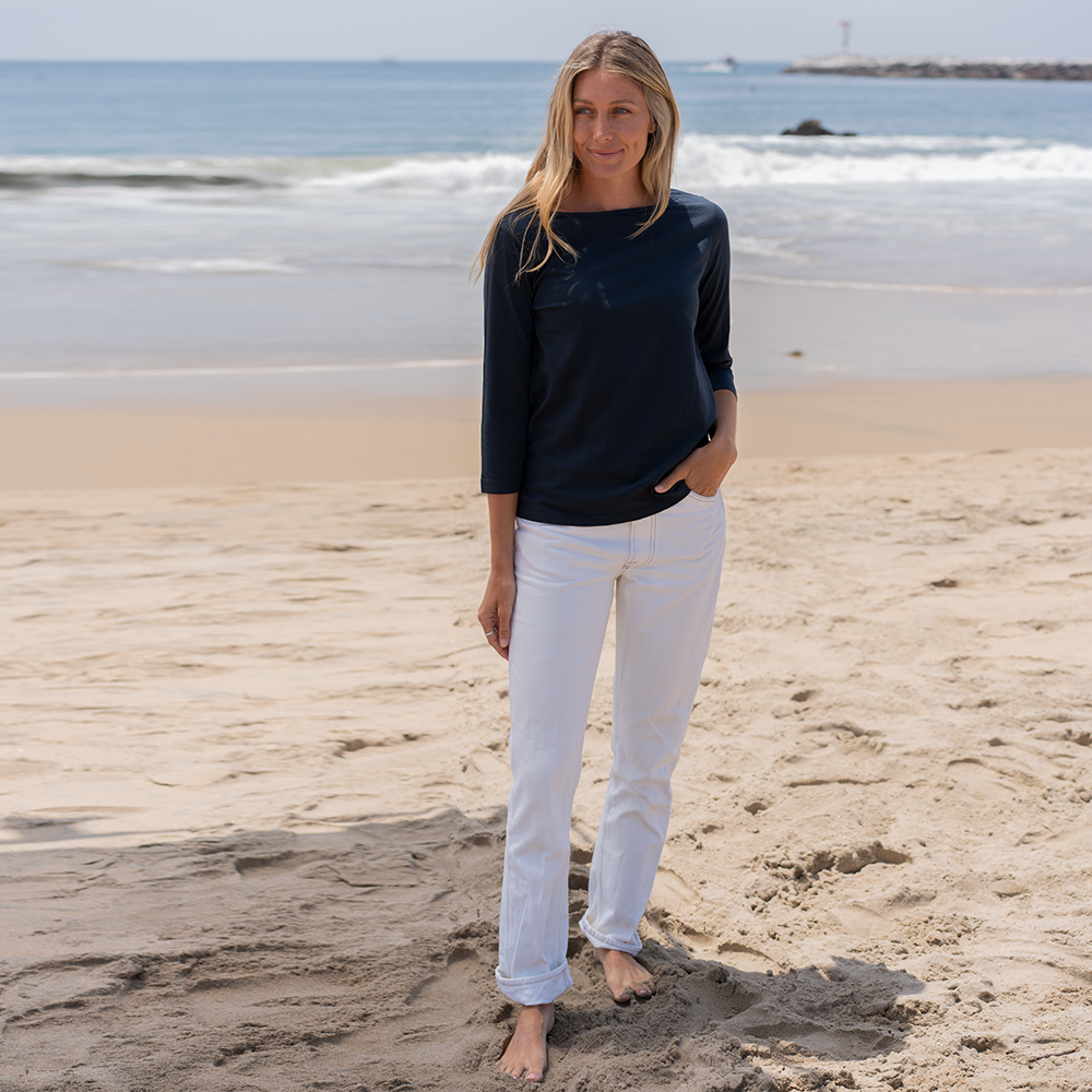 #color_navy-blue organic cotton 3/4 Sleeve Boat Neck Full