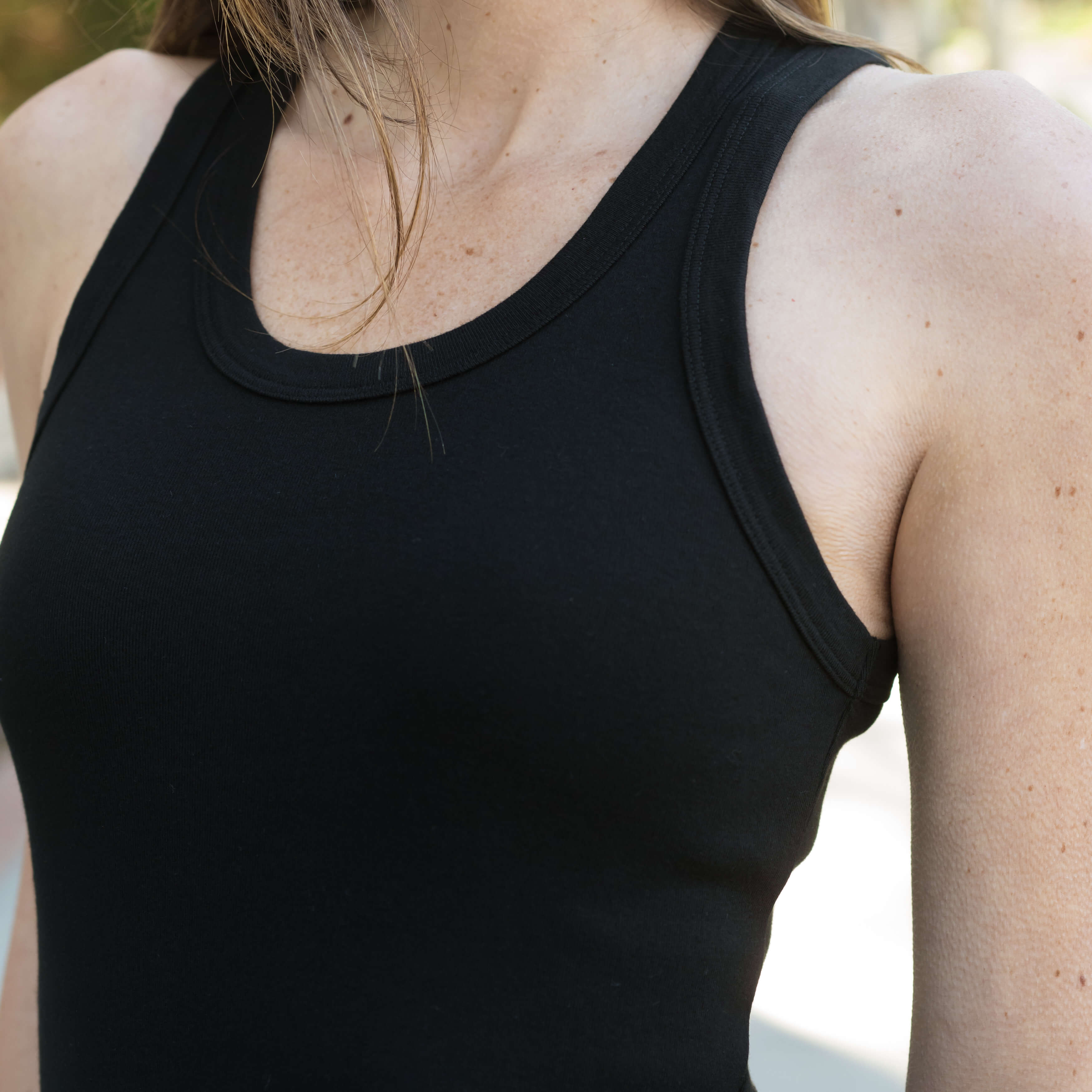 #color_black Womens Sleeveless Tank Top Close View