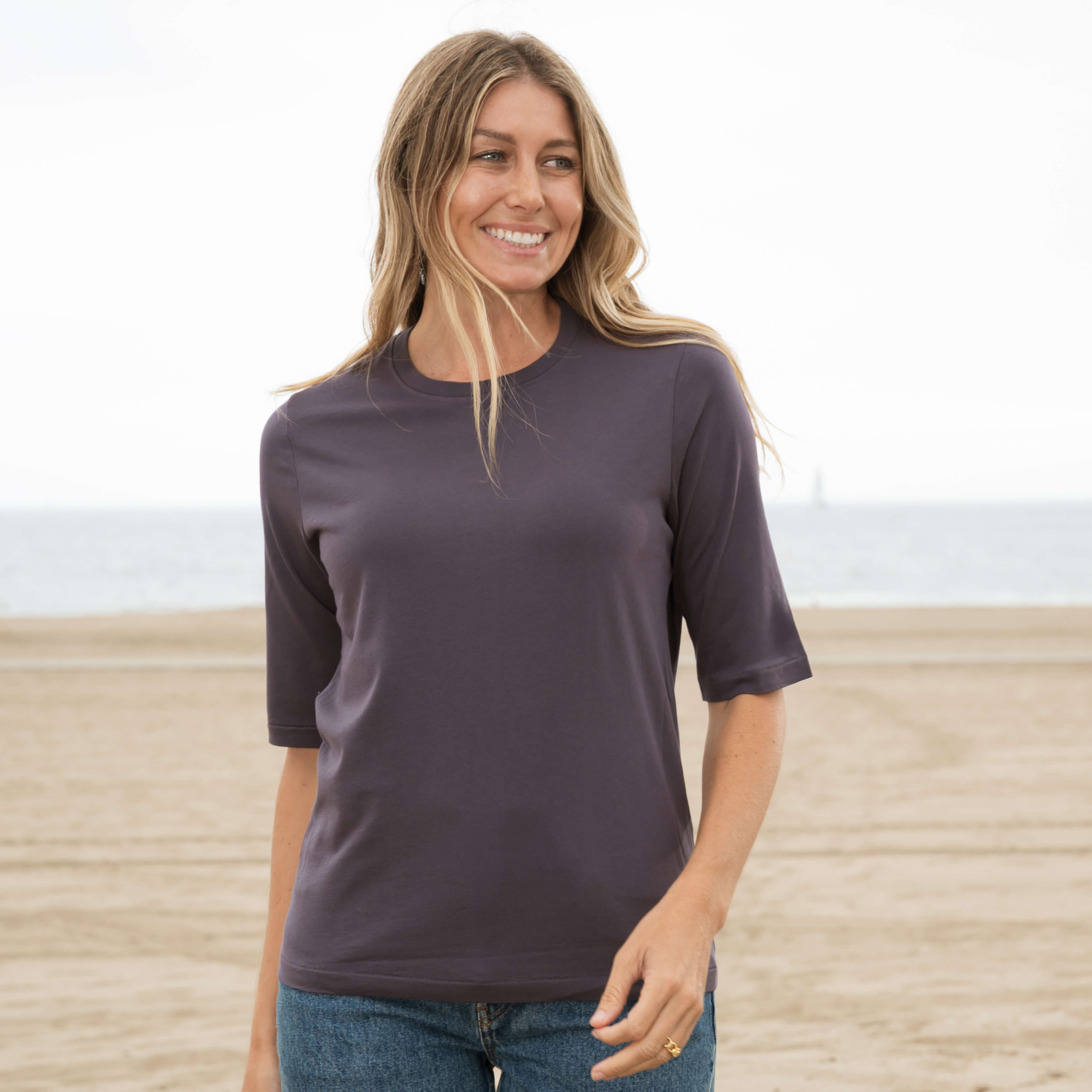 #color_faded-purple Elbow Sleeve Crew Neck
