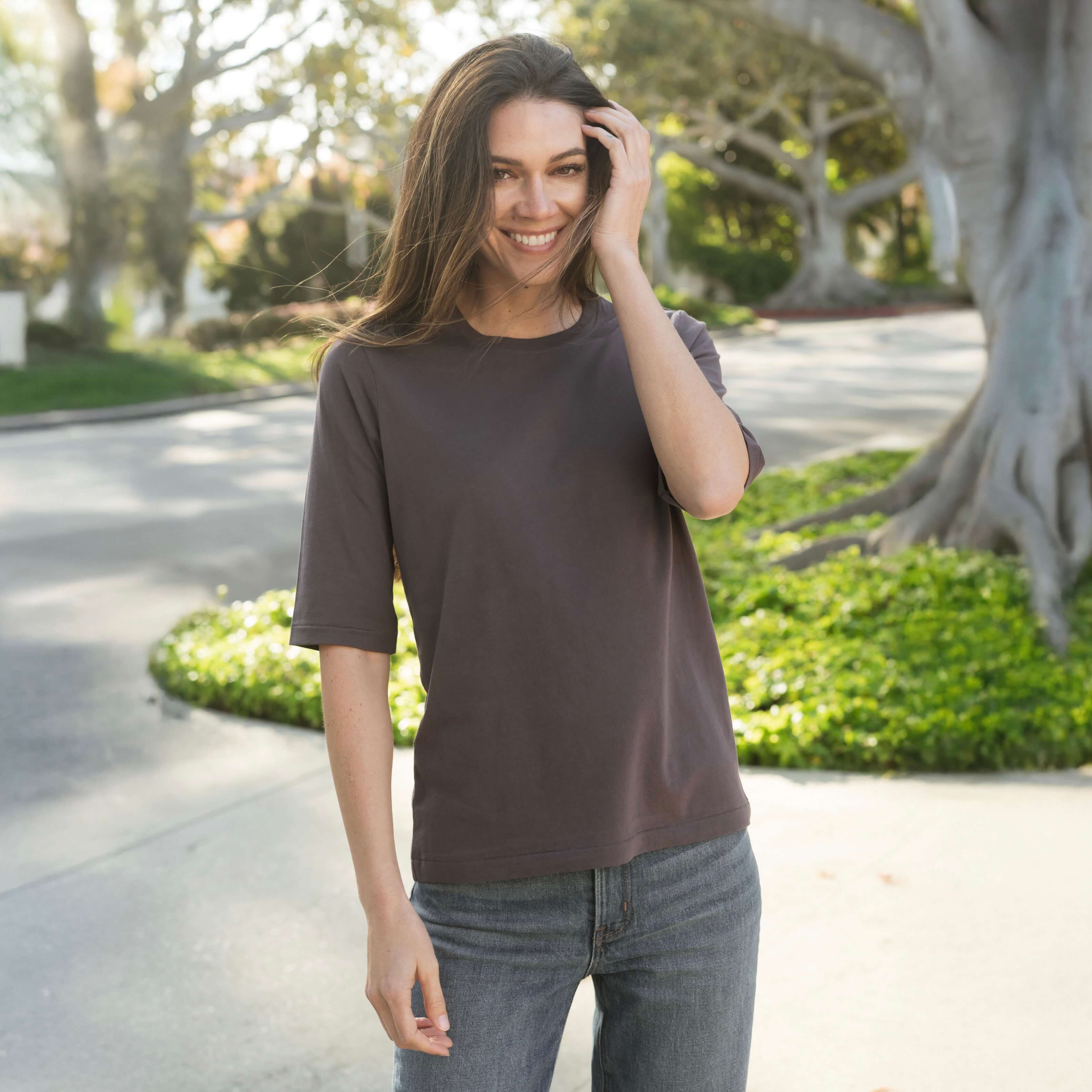 #color_faded-purple Elbow Sleeve Crew Neck