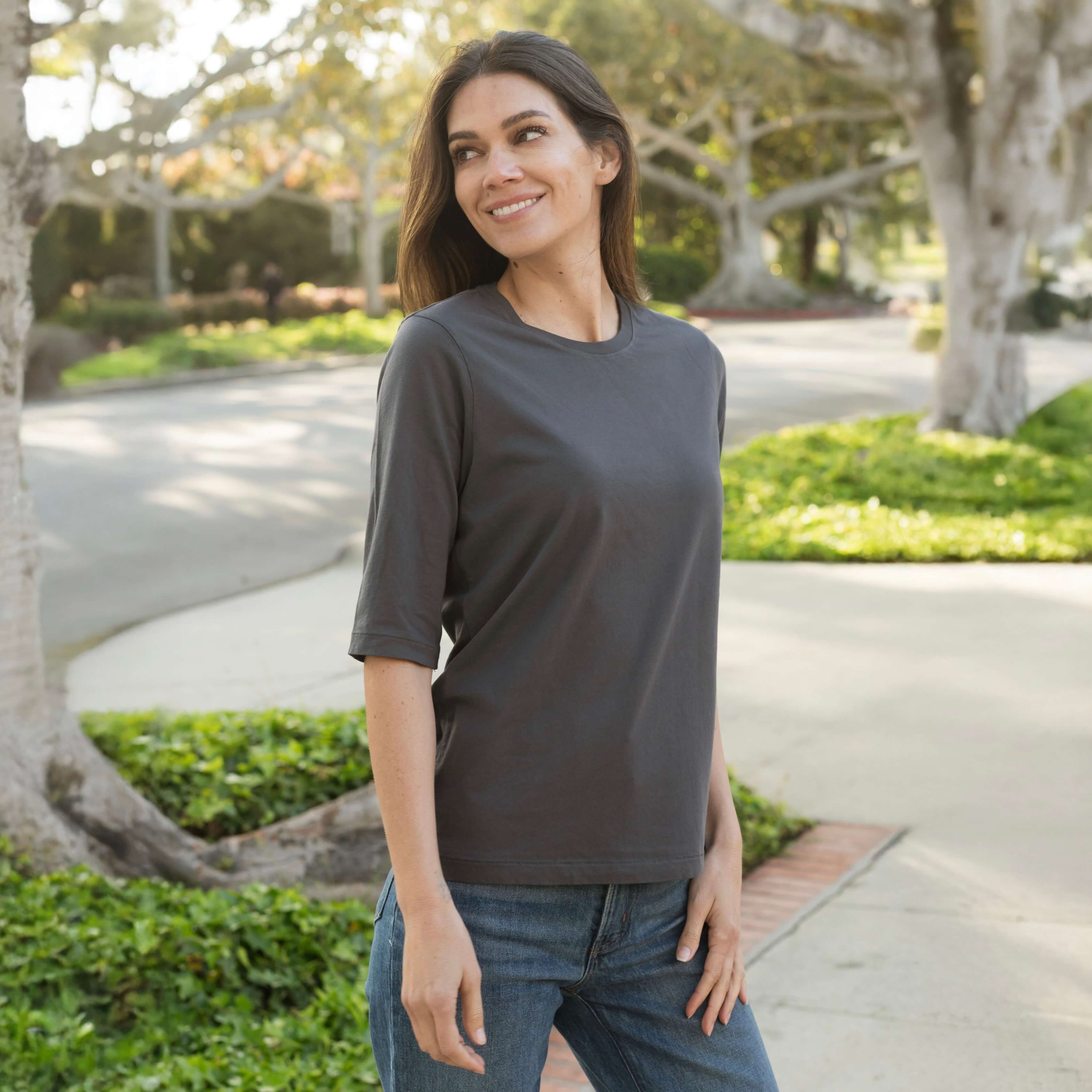 #color_dark-grey Womens Elbow Sleeve Crew Neck close view