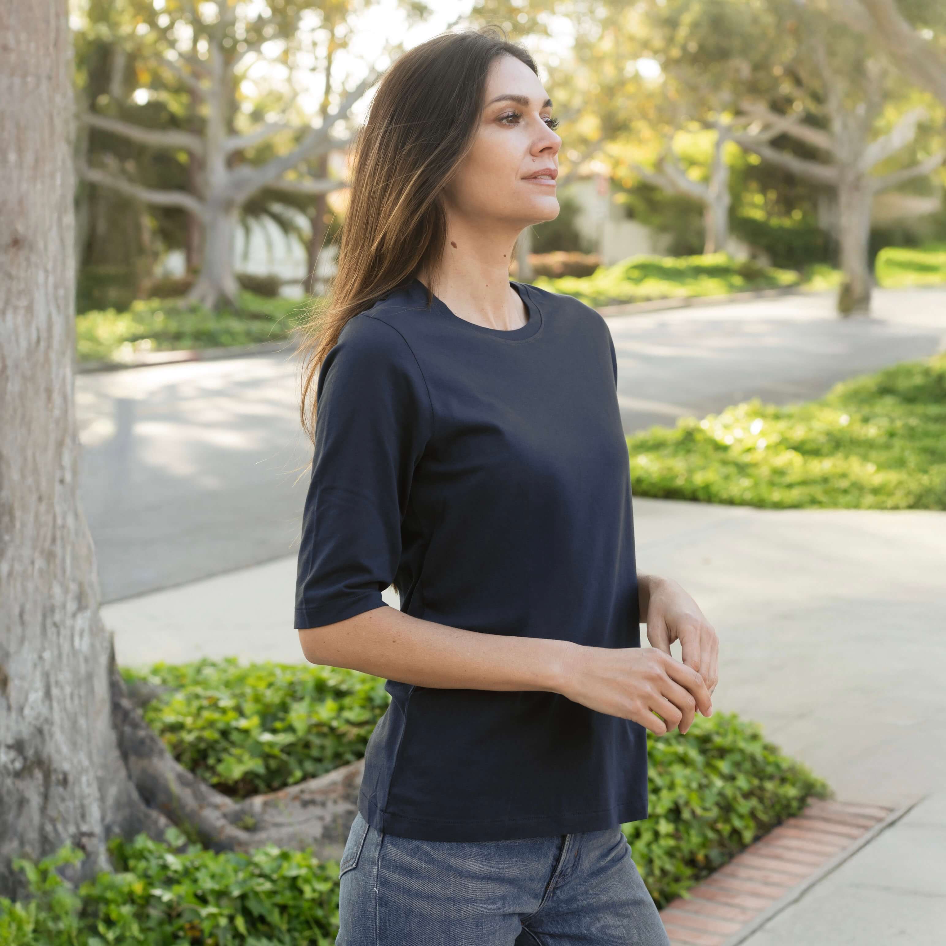 #color_navy-blue Elbow Sleeve Crew Neck Side