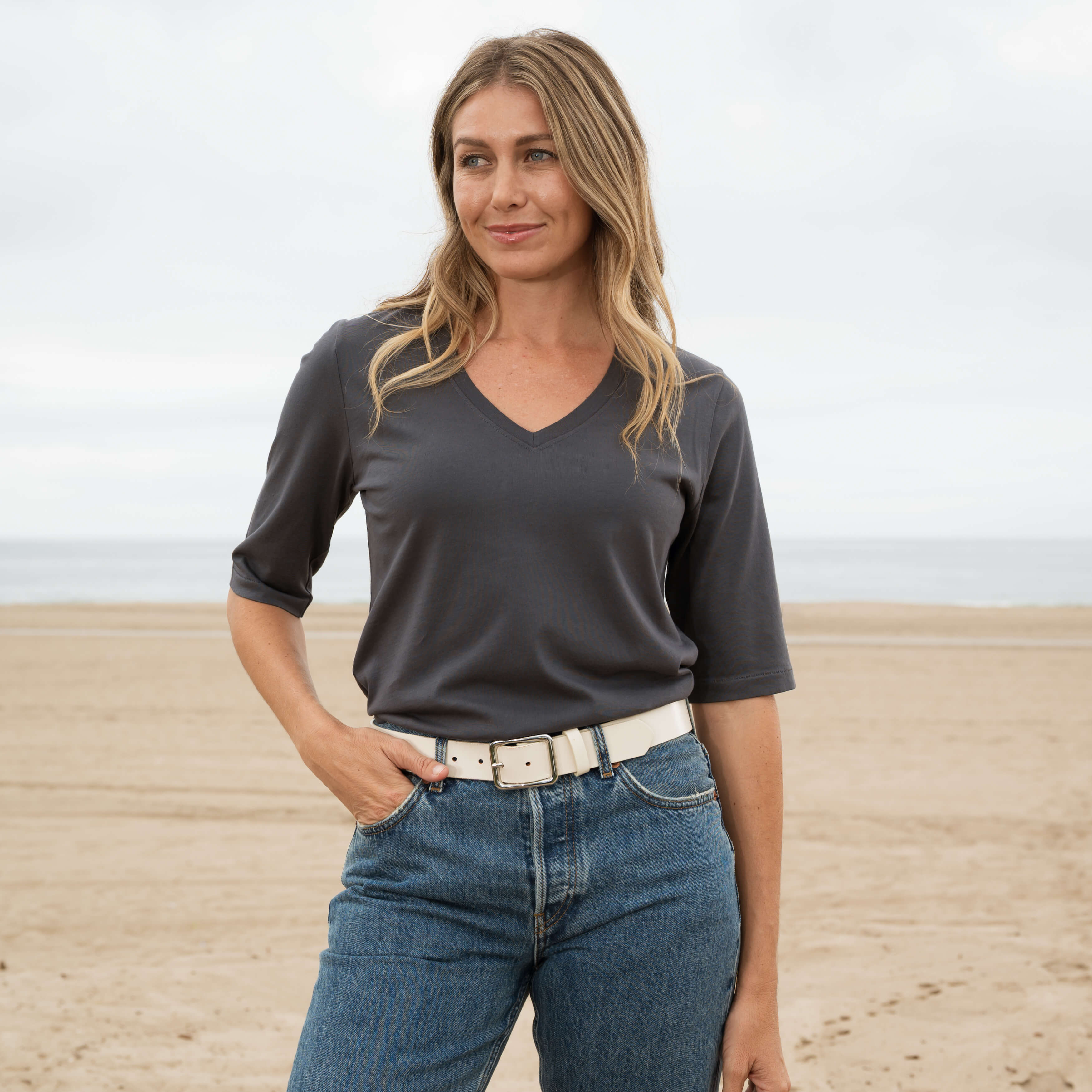 #color_dark-grey Elbow Sleeve V-Neck