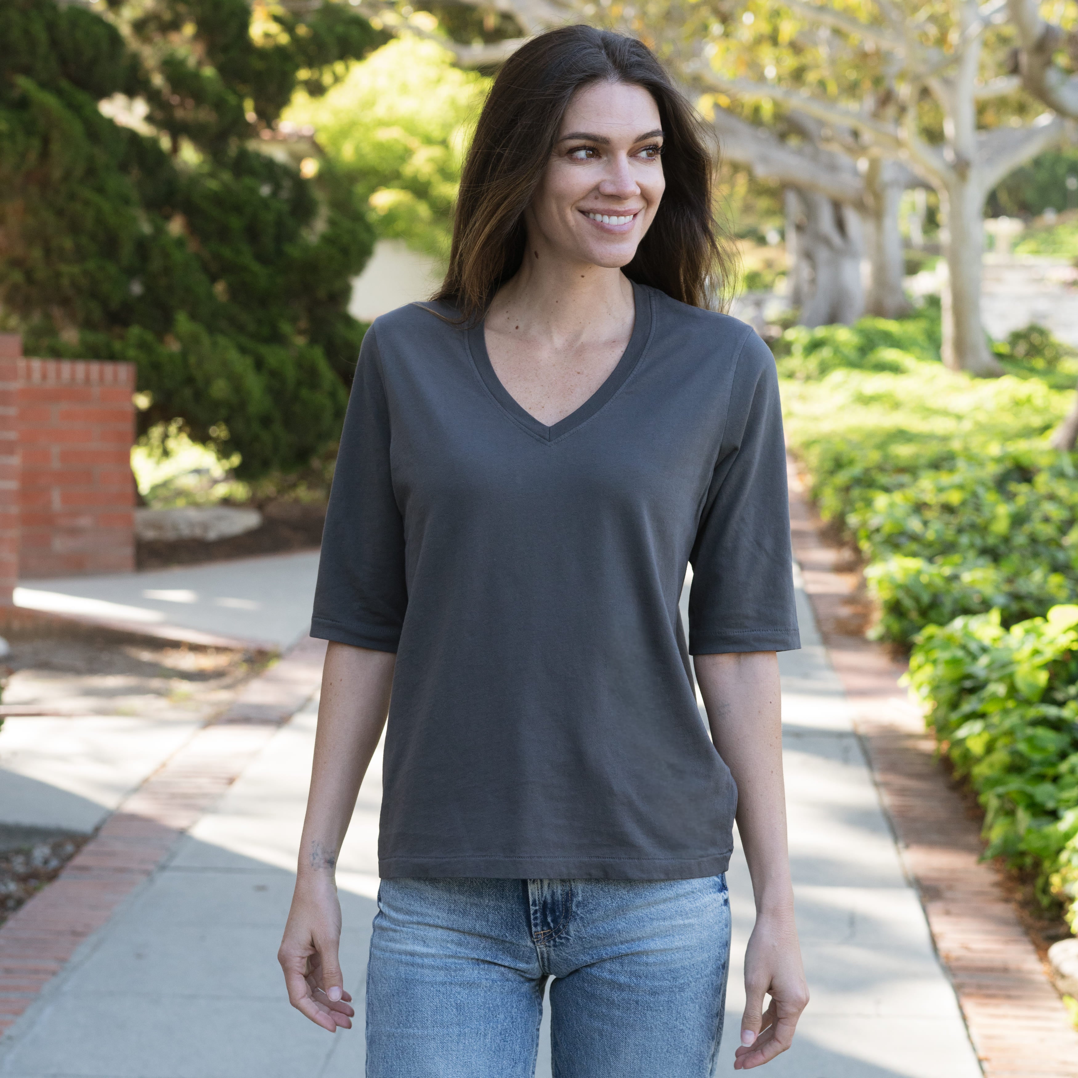 #color_dark-grey Elbow Sleeve V-Neck