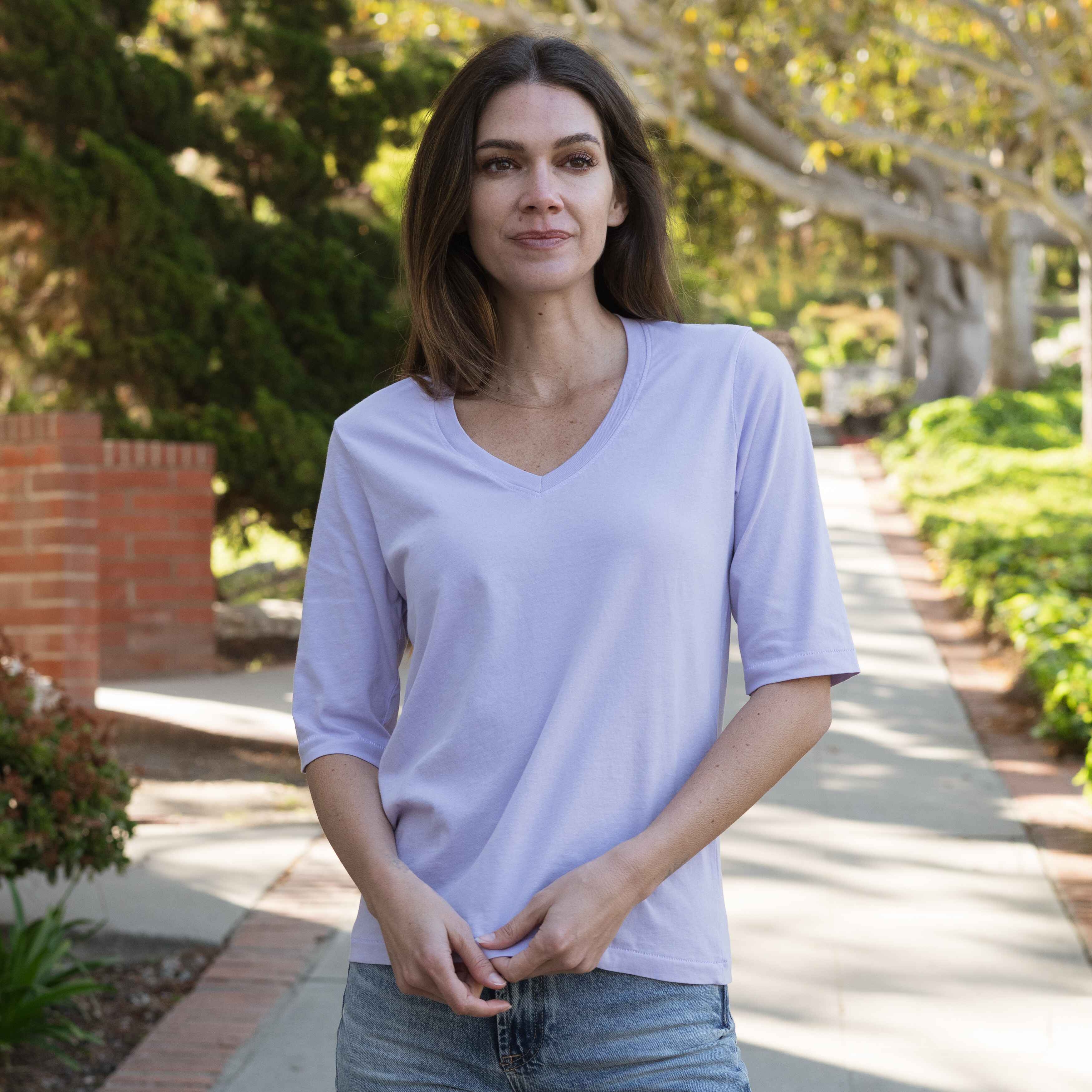 #color_pastel-lilac Elbow Sleeve V-Neck