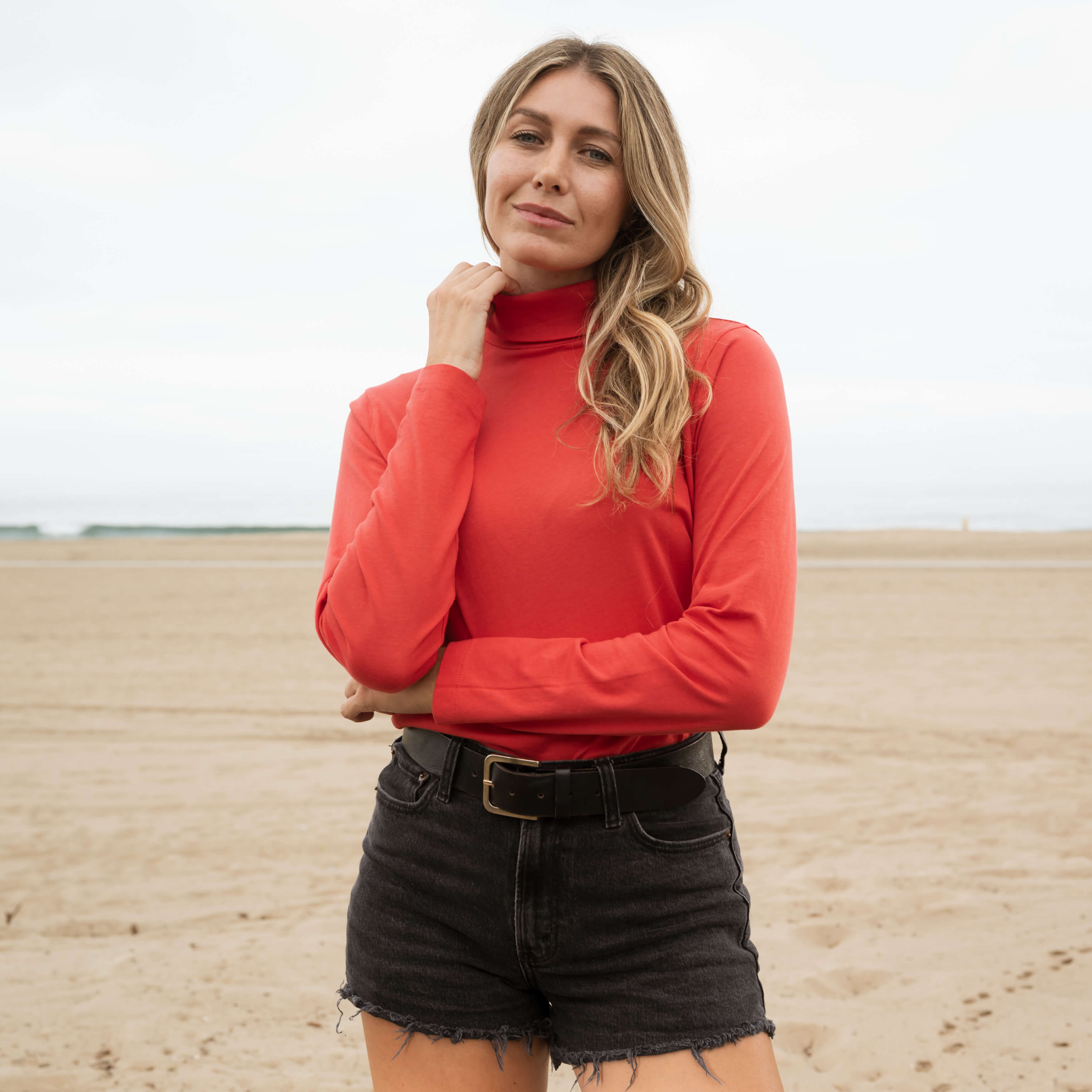 #color_red Womens Long Sleeve Turtle Neck