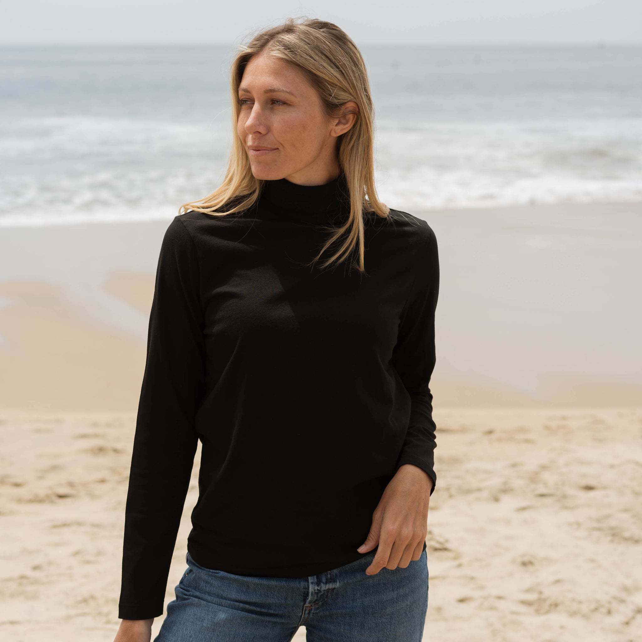 Womens Long Sleeve Turtle Neck Black - Main Image