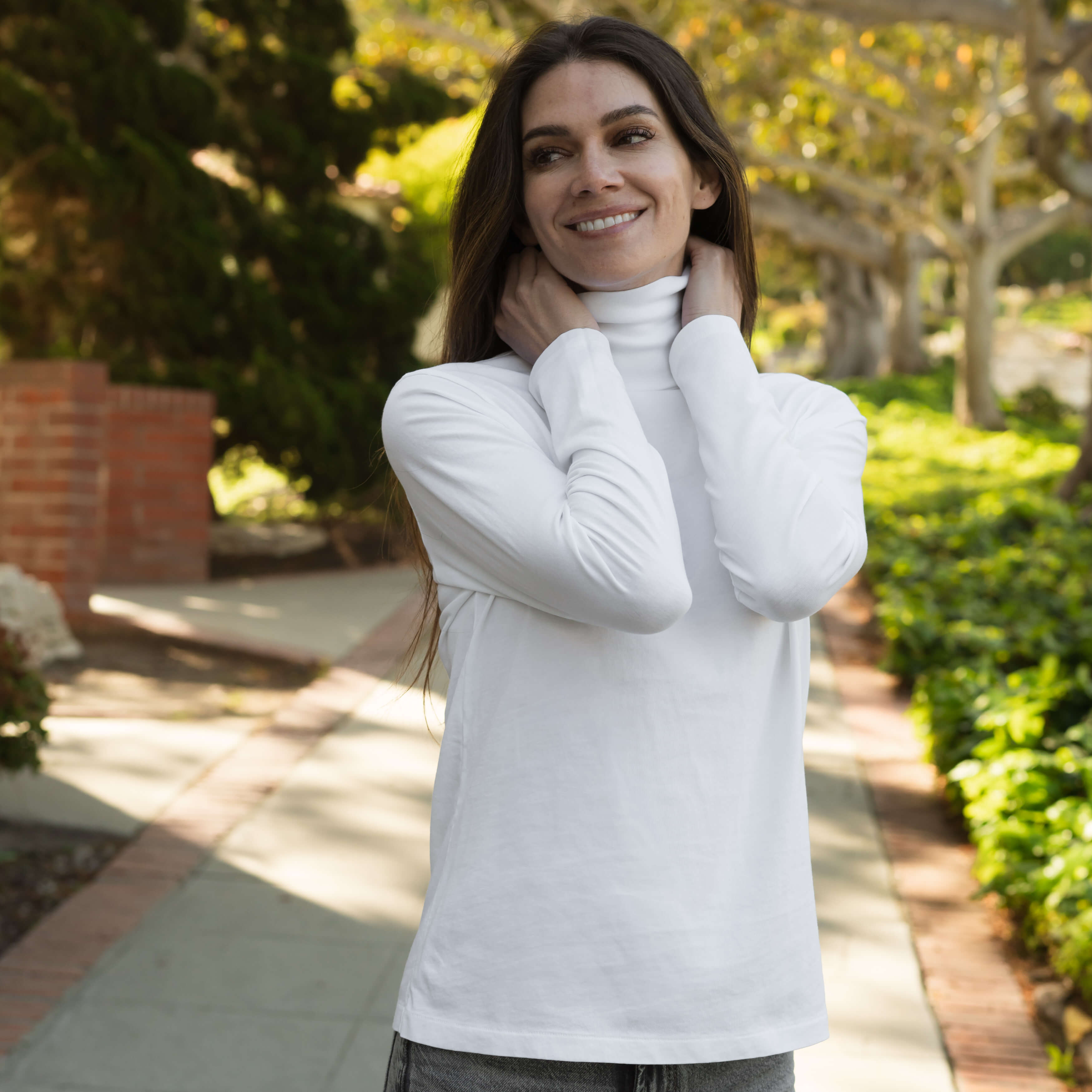 #color_white Womens Long Sleeve Turtle Neck
