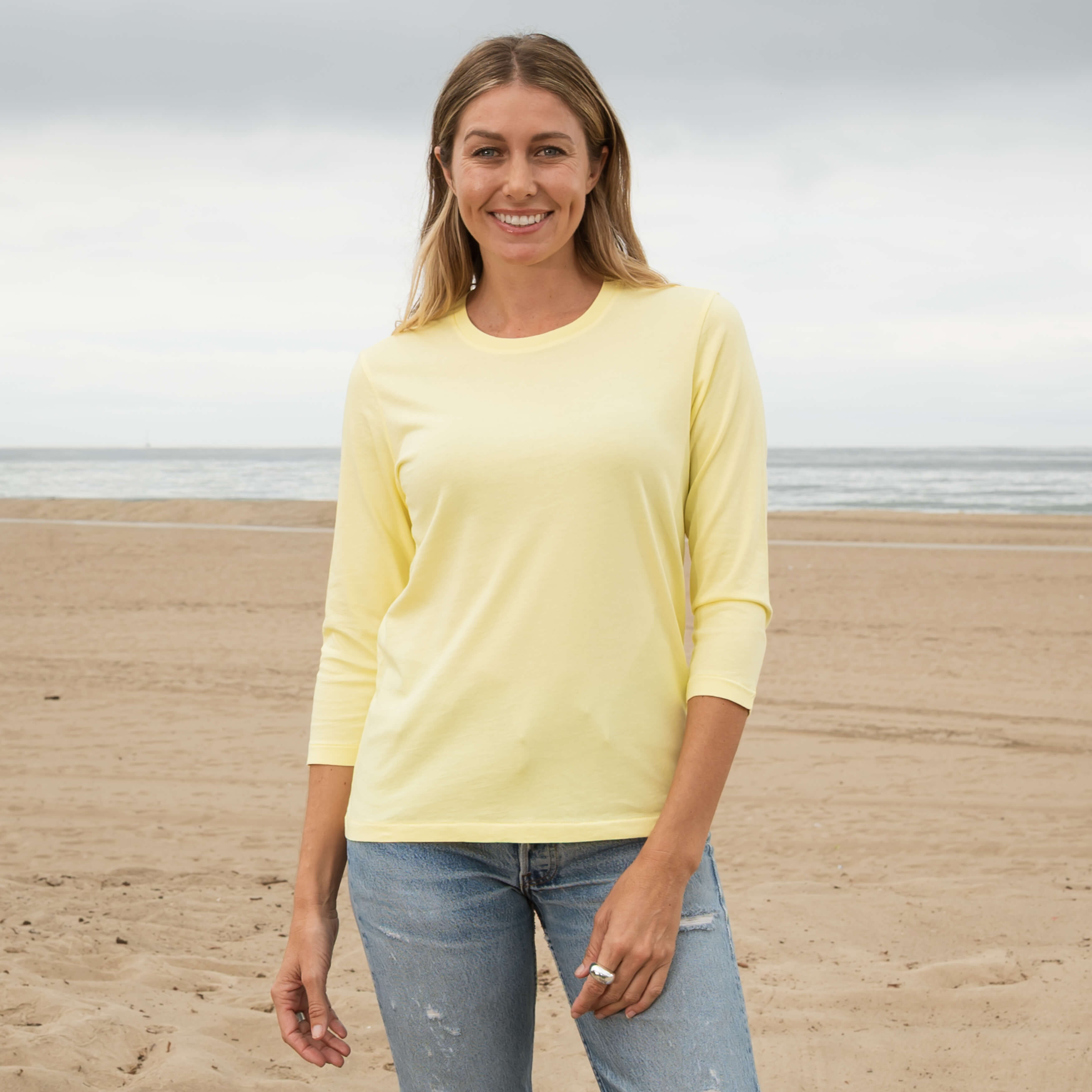 #color_yellow 3/4 Sleeve Crew Neck