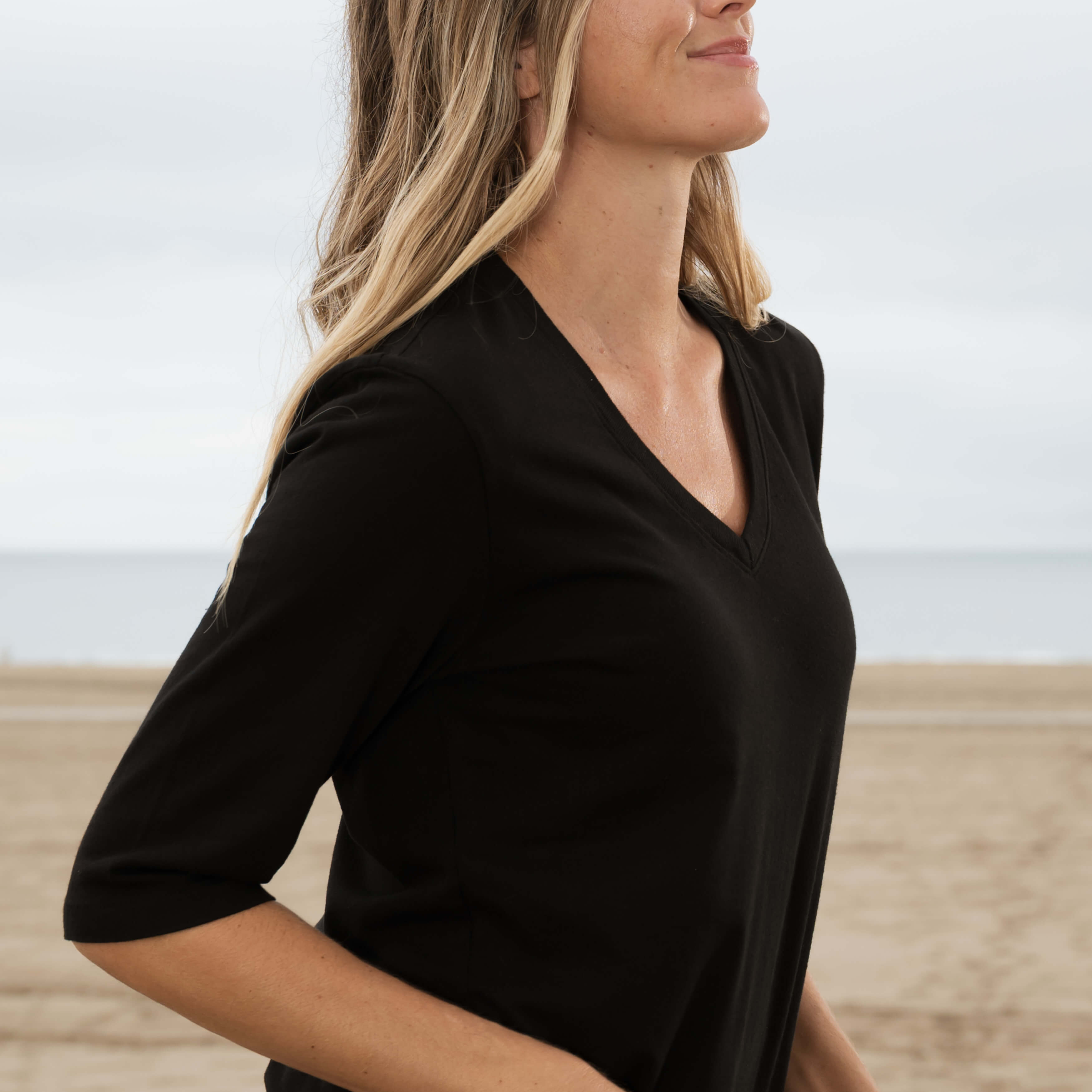 #color_black Elbow Sleeve V Neck