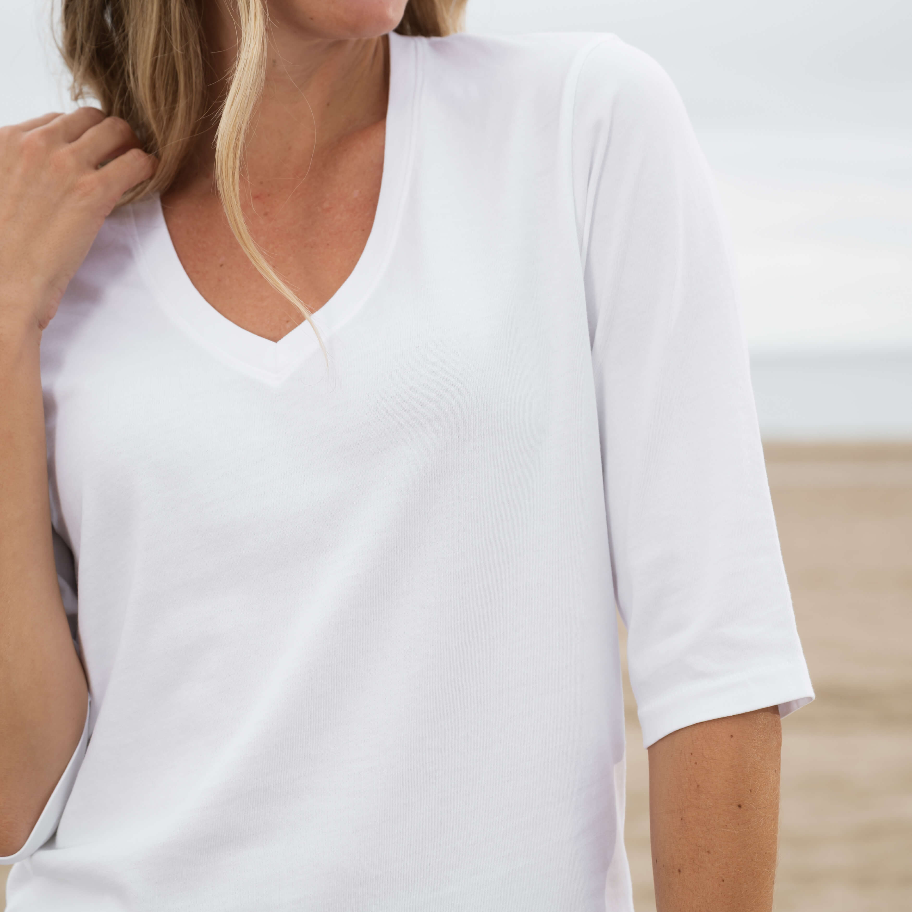 #color_white Womens Heavyweight Elbow Sleeve V-Neck