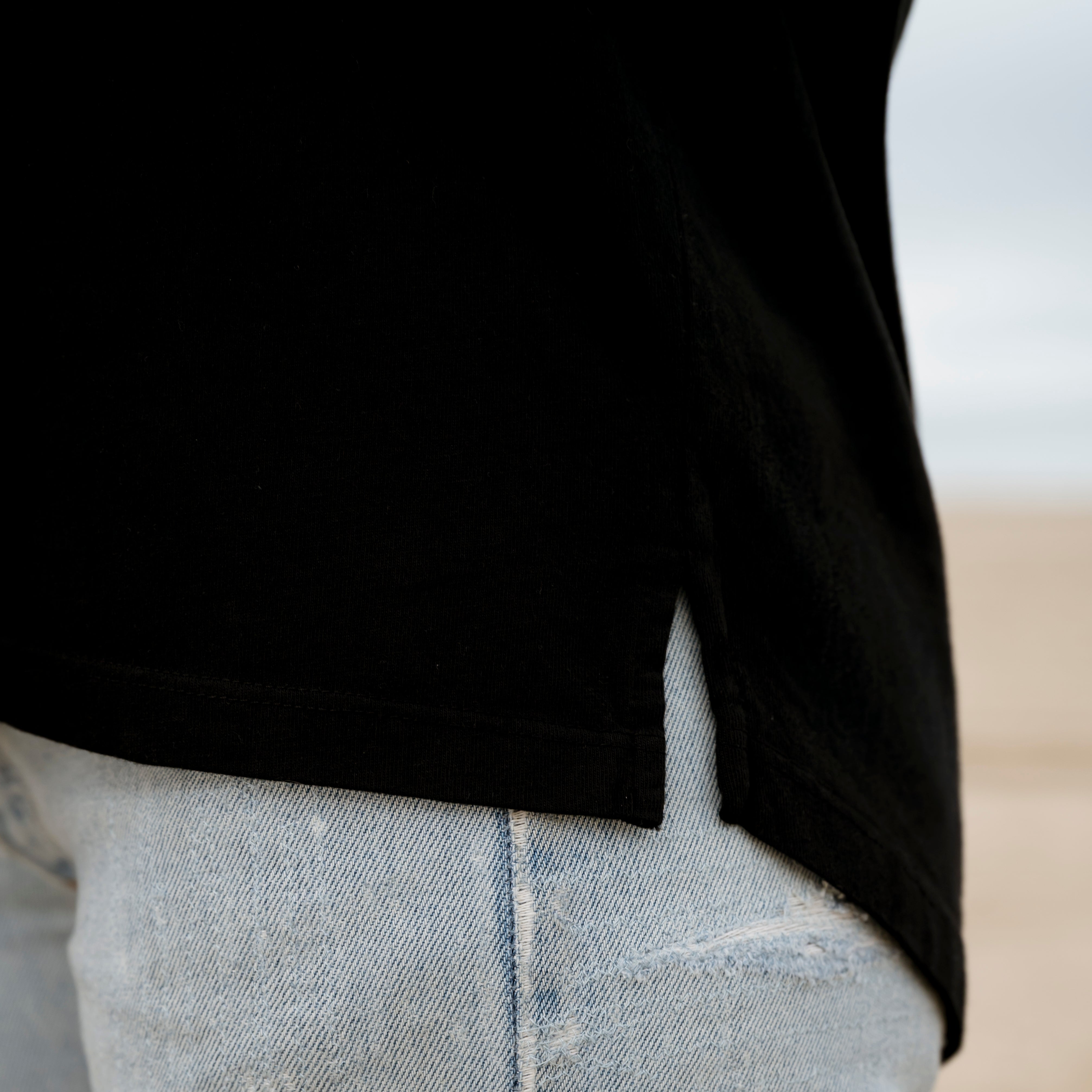 #color_black Womens Over Shoulder Curved Elbow Heavyweight Tee close