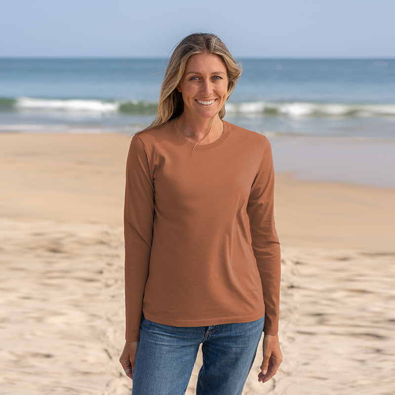 #color_copper organic cotton Long Sleeve crewneck t-shirt Front