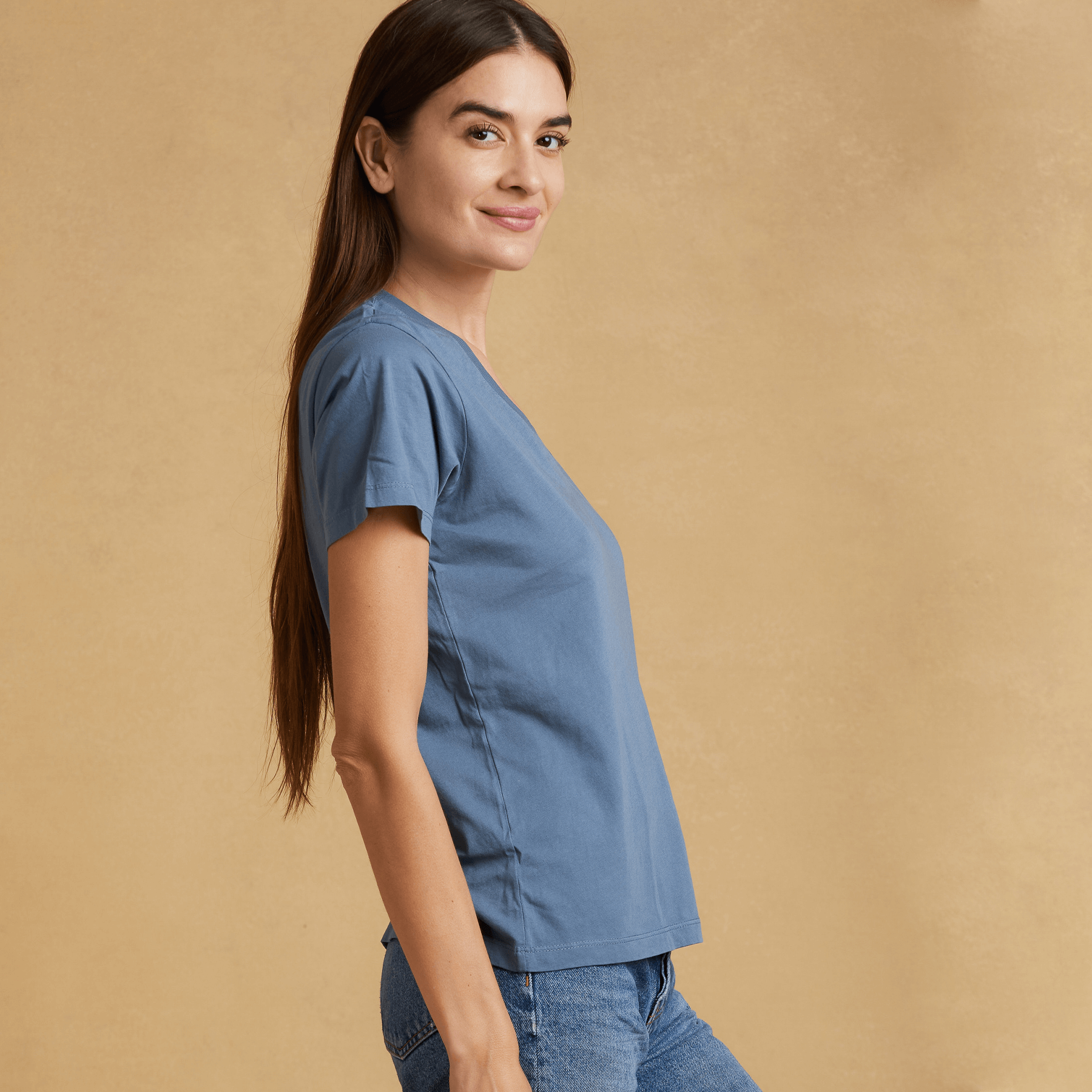 #color_dusk-blue organic cotton V-Neck t-shirt