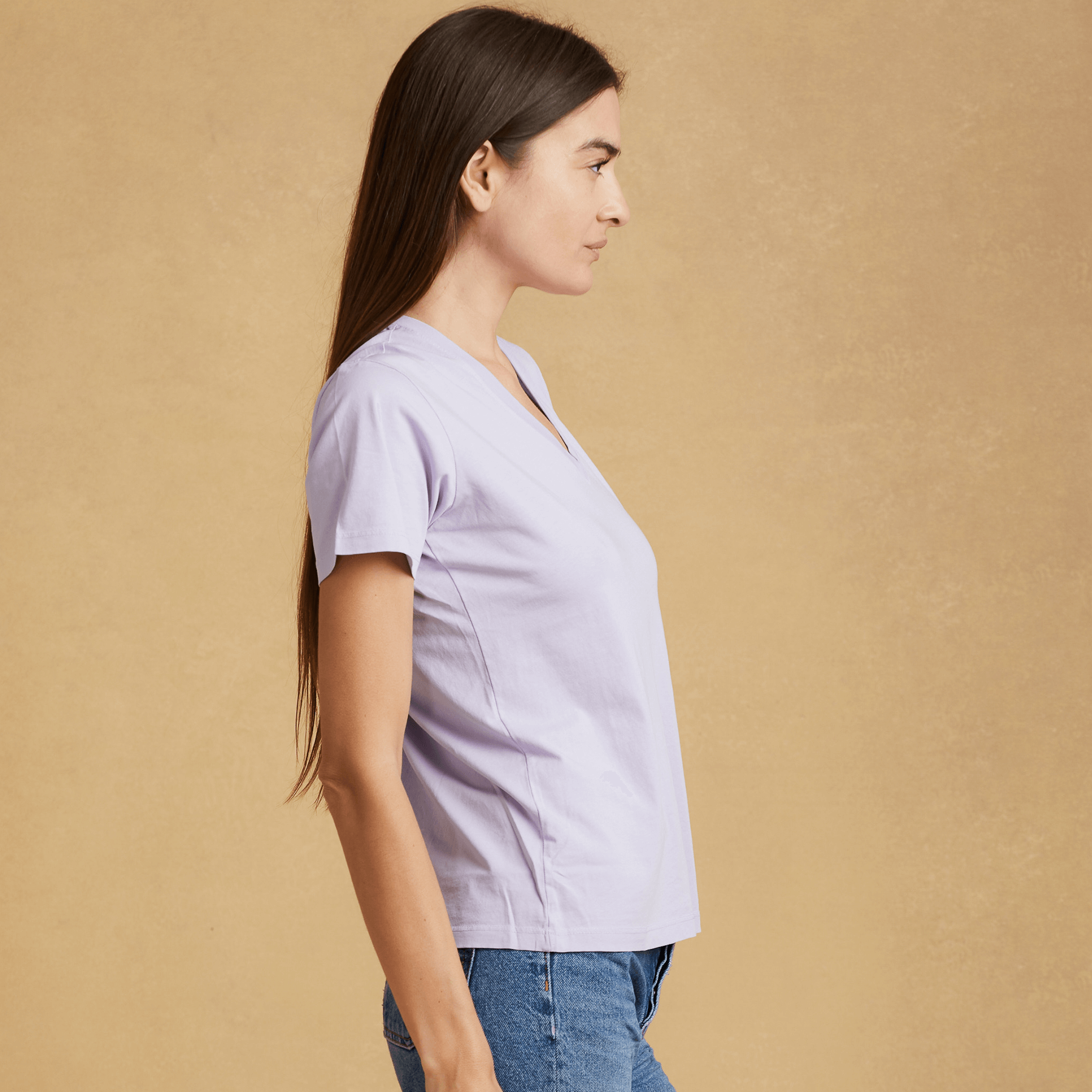 #color_pastel-lilac organic cotton V-Neck t-shirt 