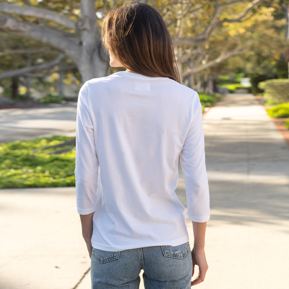 #color_white 3/4 Sleeve Crew Neck Back