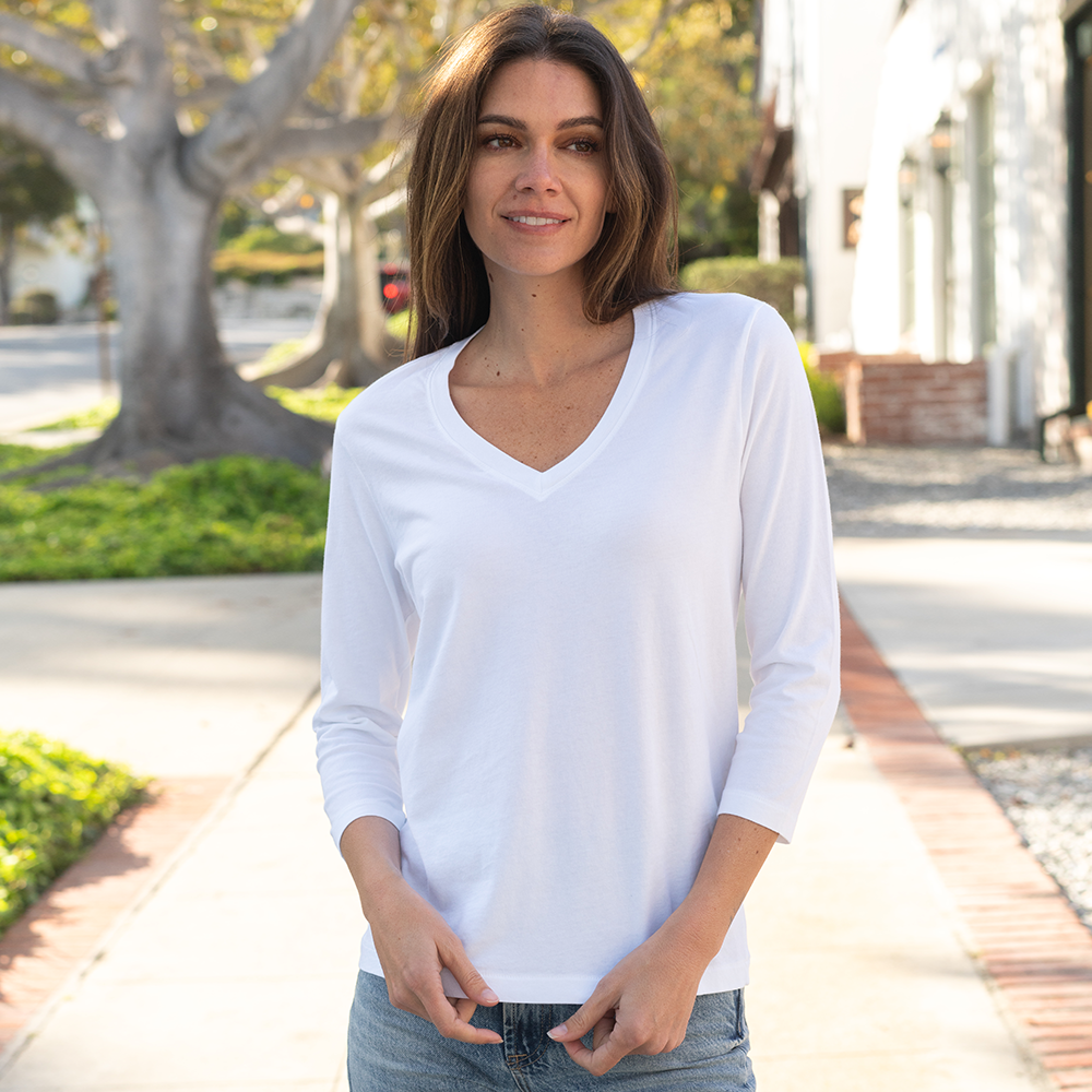 #color_white 3/4 Sleeve V-Neck