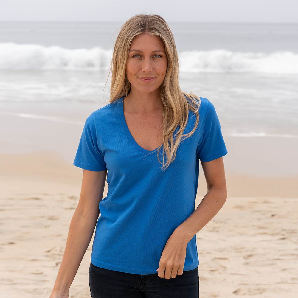 #color_royal-blue organic cotton Short Sleeve Deep V-neck t-shirt  Front