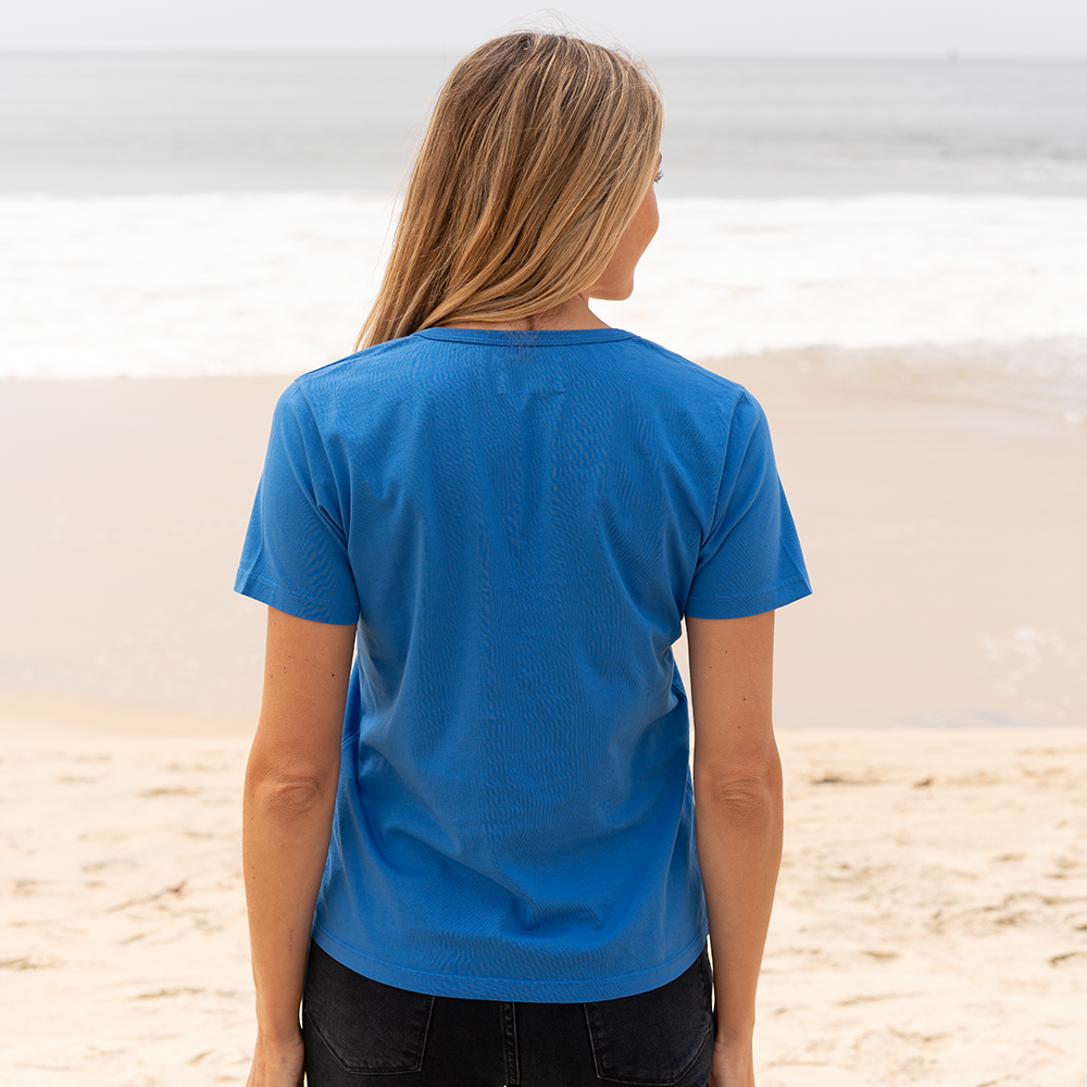 #color_royal-blue organic cotton Short Sleeve Deep V-neck t-shirt  Back