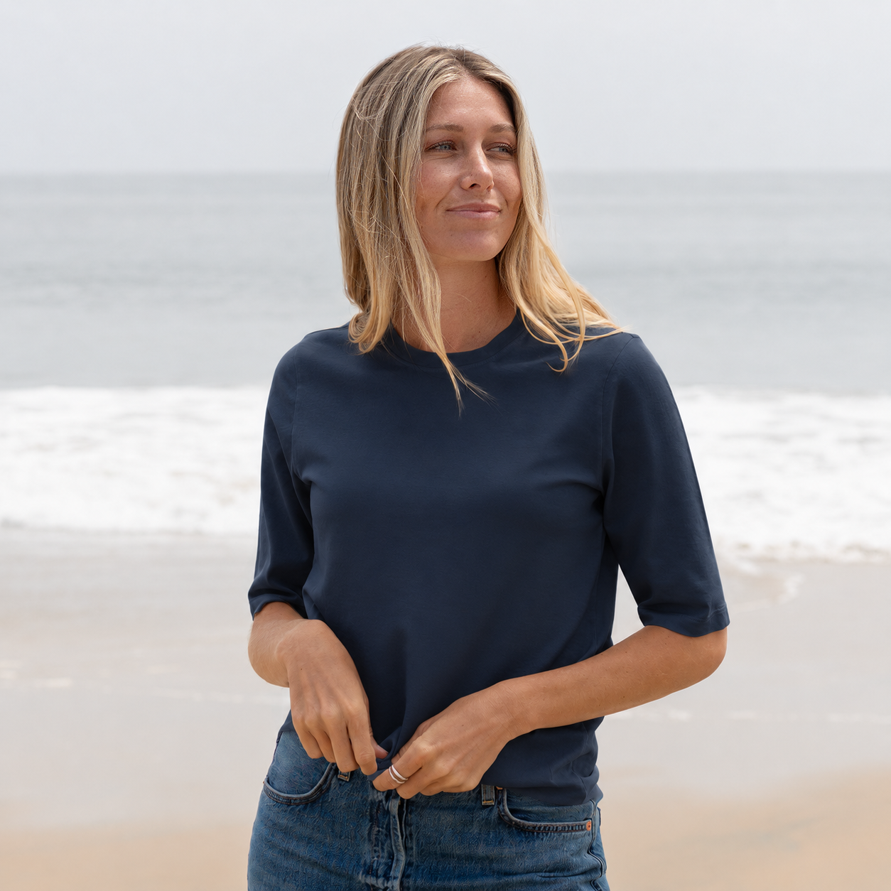 #color_navy-blue Womens Elbow Sleeve Crew Neck close view