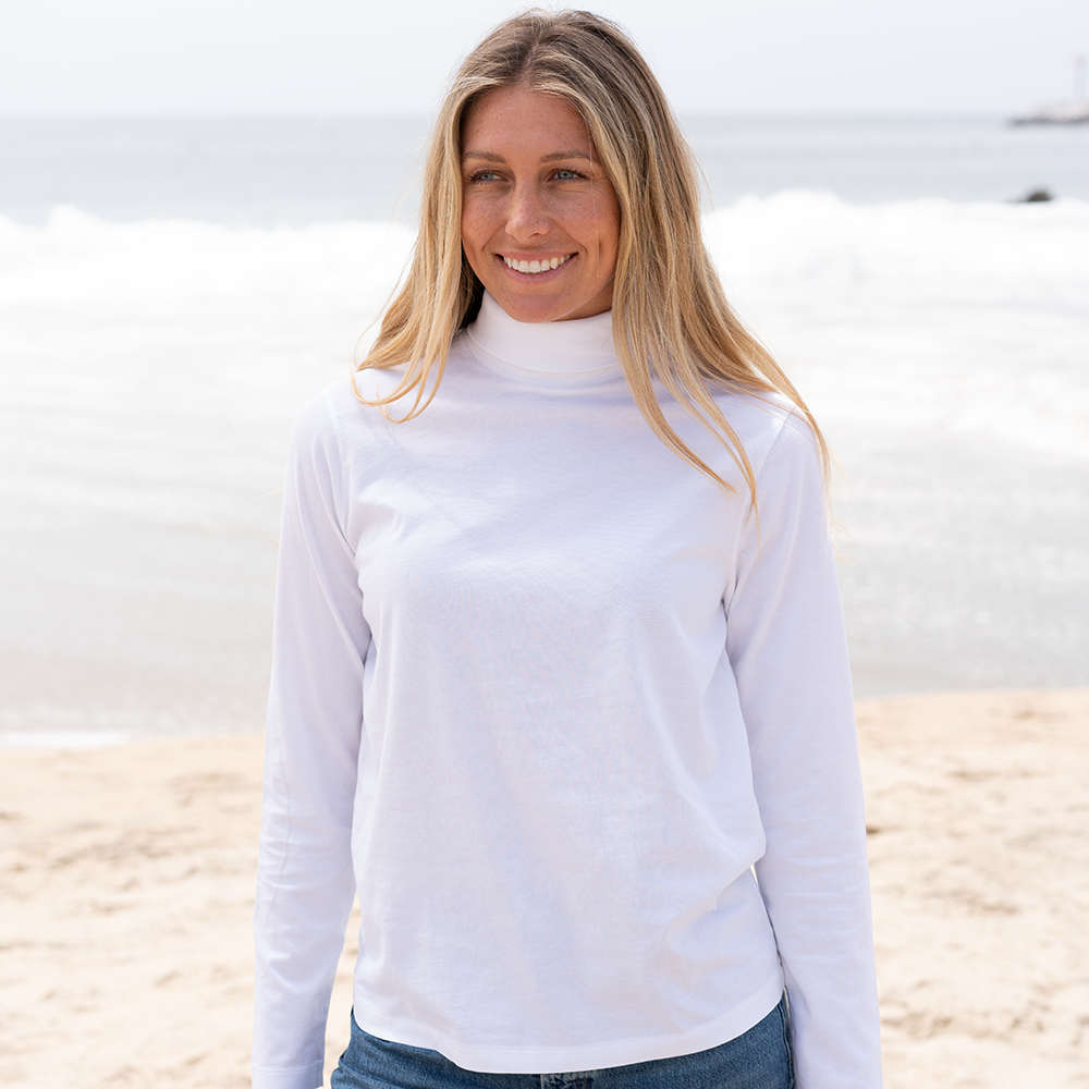#color_white Womens Long Sleeve Turtle Neck