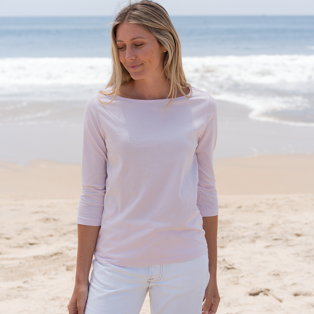 #color_light-pink organic cotton 3/4 Sleeve Boat Neck Front
