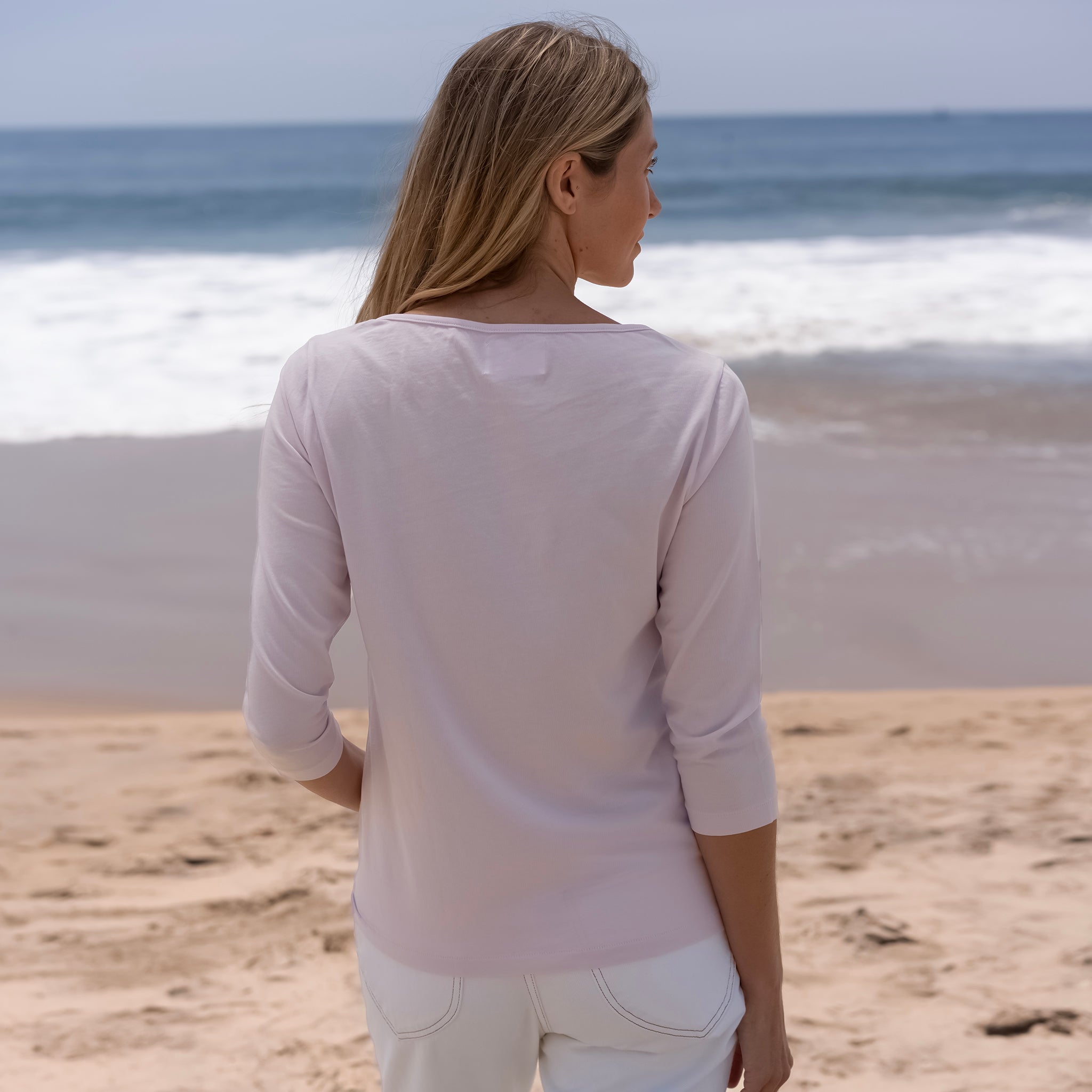 #color_light-pink organic cotton 3/4 Sleeve Boat Neck Back