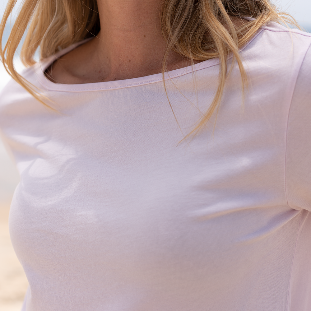 #color_light-pink organic cotton 3/4 Sleeve Boat Neck close-up