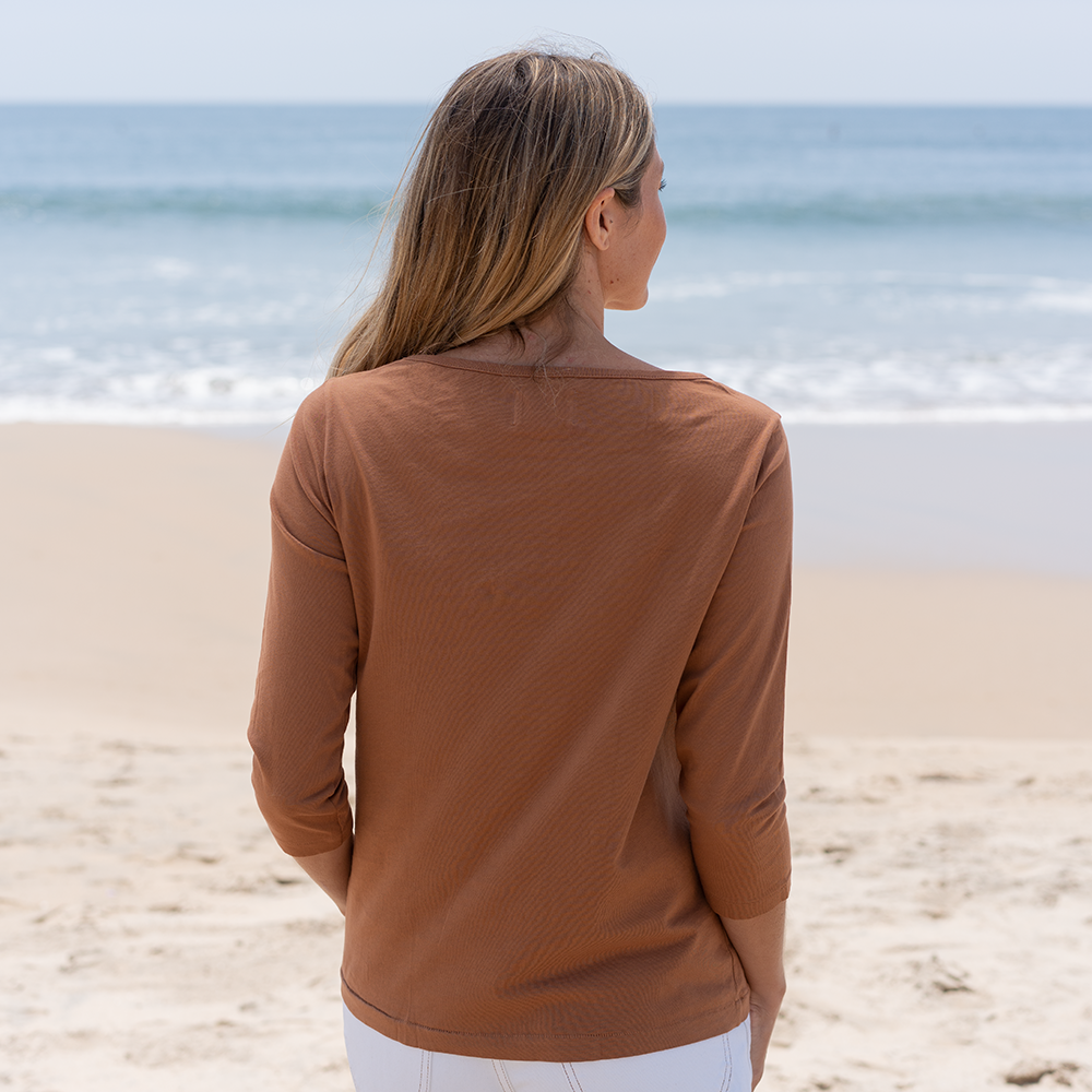 #color_copper organic cotton 3/4 Sleeve Boat Neck t-shirt Back