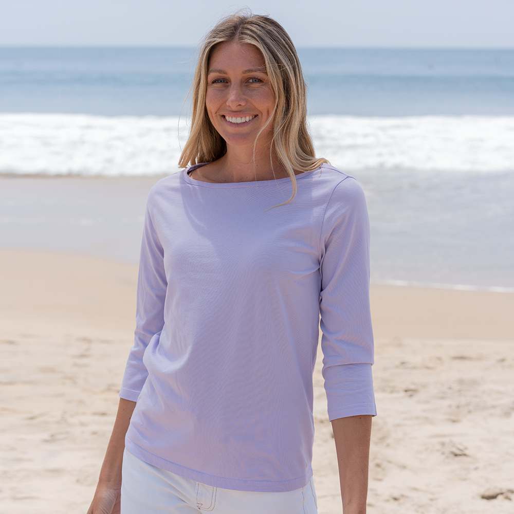 #color_pastel-lilac organic cotton 3/4 Sleeve Boat Neck t-shirt Front