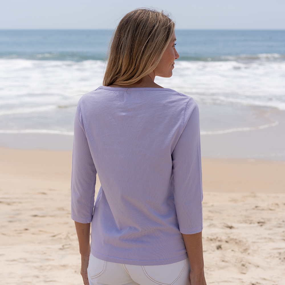 #color_pastel-lilac organic cotton 3/4 Sleeve Boat Neck t-shirt Back