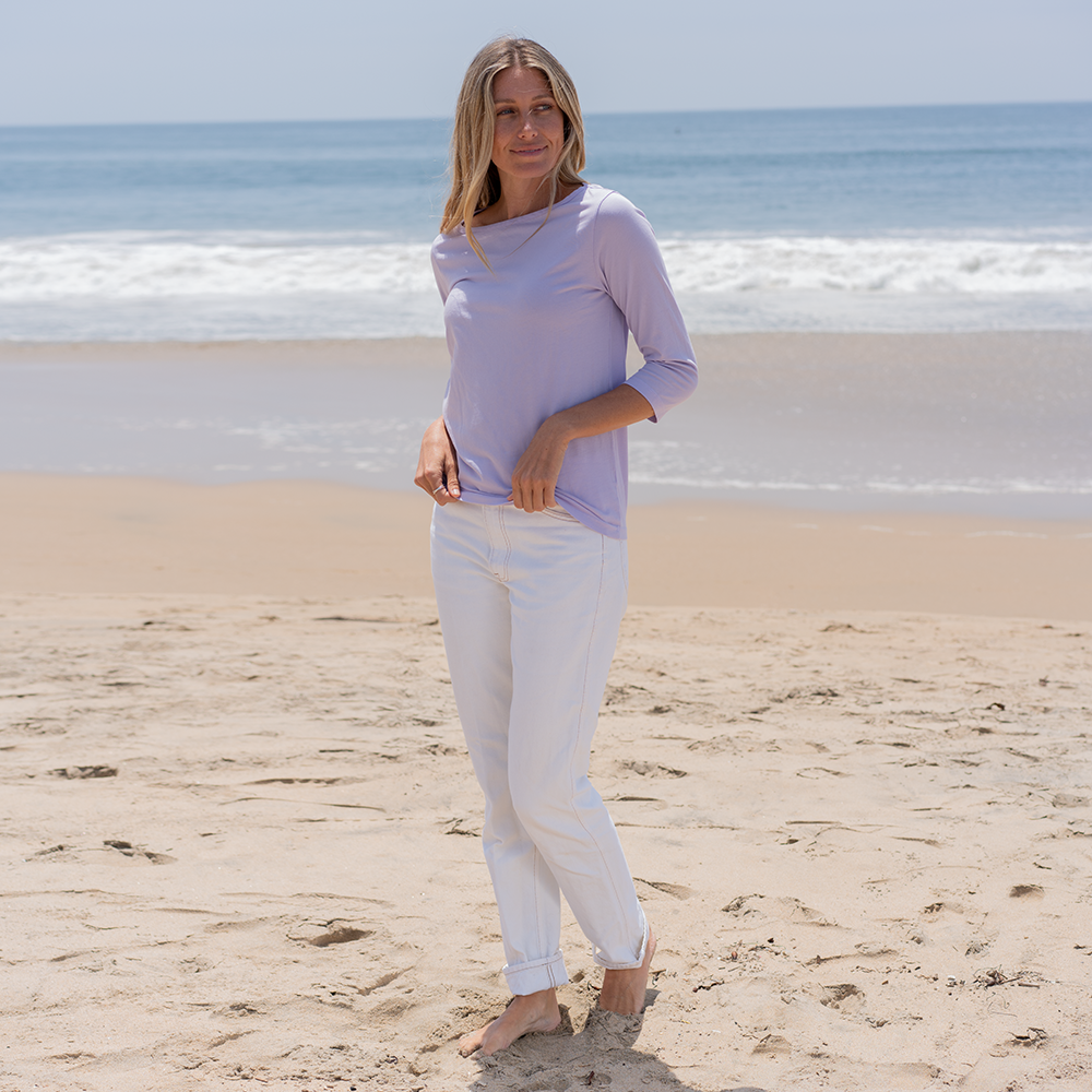 #color_pastel-lilac organic cotton 3/4 Sleeve Boat Neck t-shirt Full-view