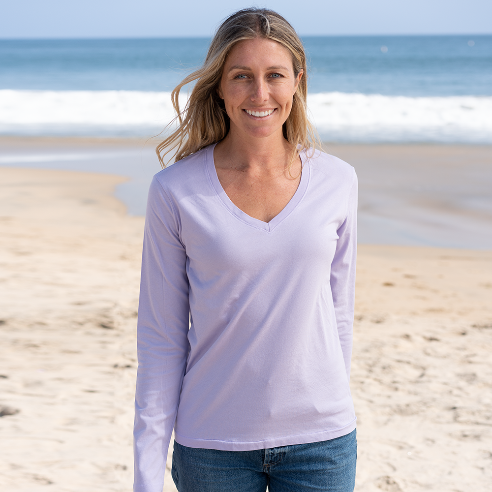 #color_pastel-lilac Womens Long Sleeve V Neck Front