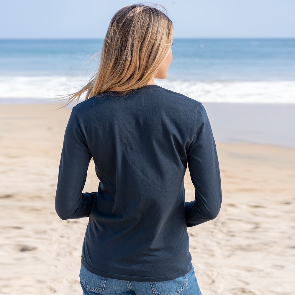 #color_navy-blue organic cotton Long Sleeve V-Neck t-shirt Back